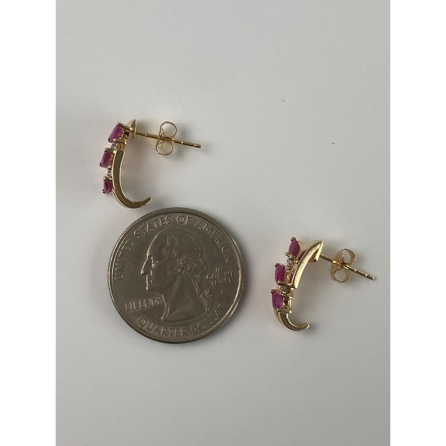 Vintage Solid 14k White & Yellow Gold Ruby Drop Stud Earrings