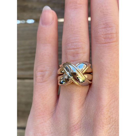 Vintage Solid 14k Yellow & White Gold X Ring - Size 3.75