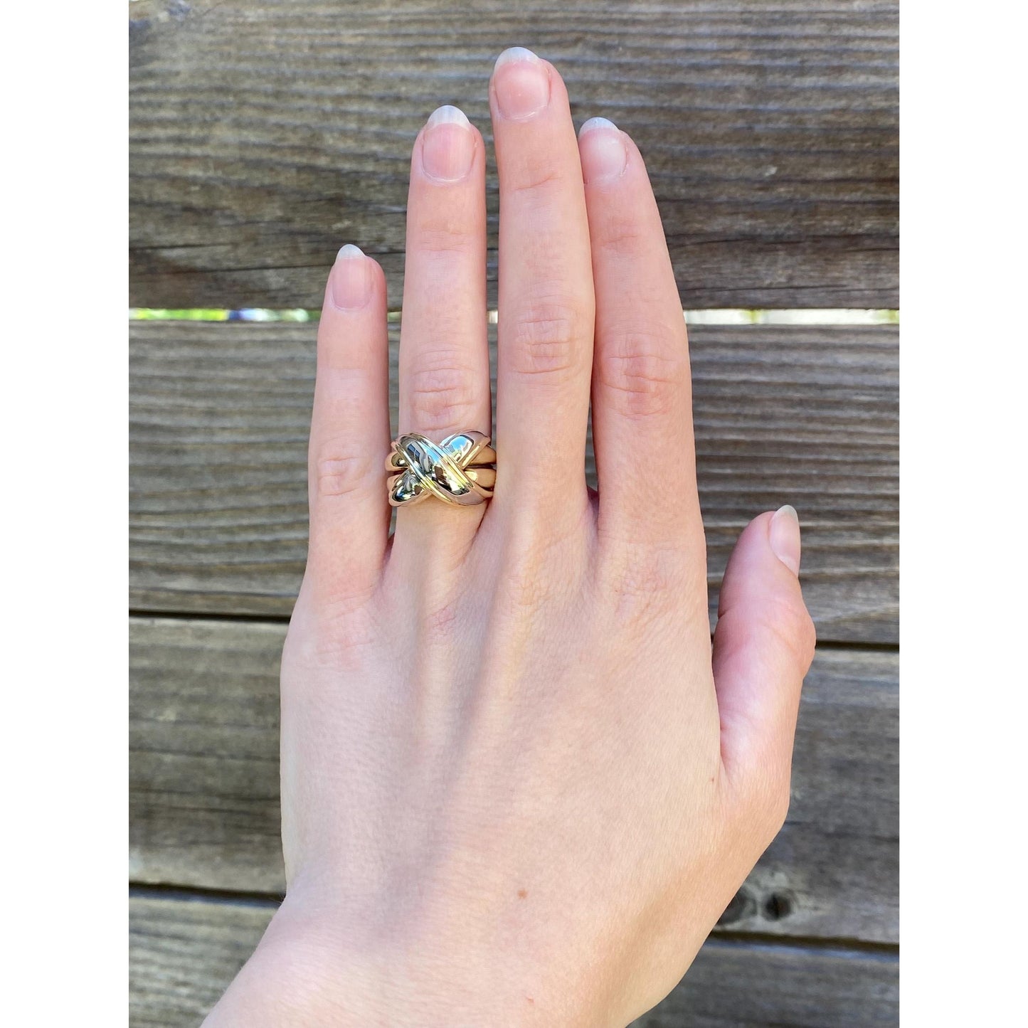 Vintage Solid 14k Yellow & White Gold X Ring - Size 3.75