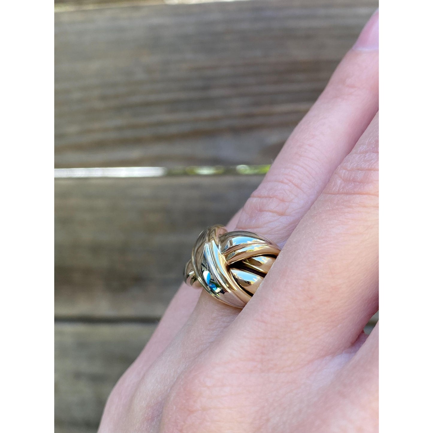 Vintage Solid 14k Yellow & White Gold X Ring - Size 3.75