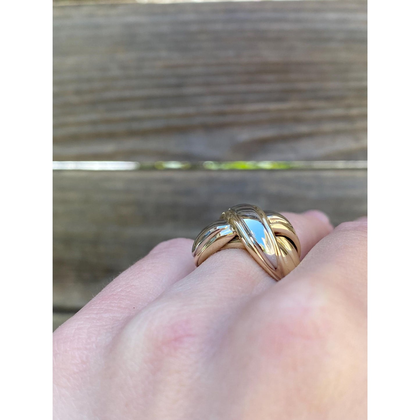 Vintage Solid 14k Yellow & White Gold X Ring - Size 3.75