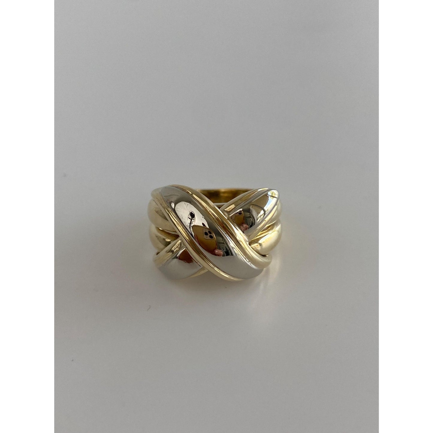 Vintage Solid 14k Yellow & White Gold X Ring - Size 3.75