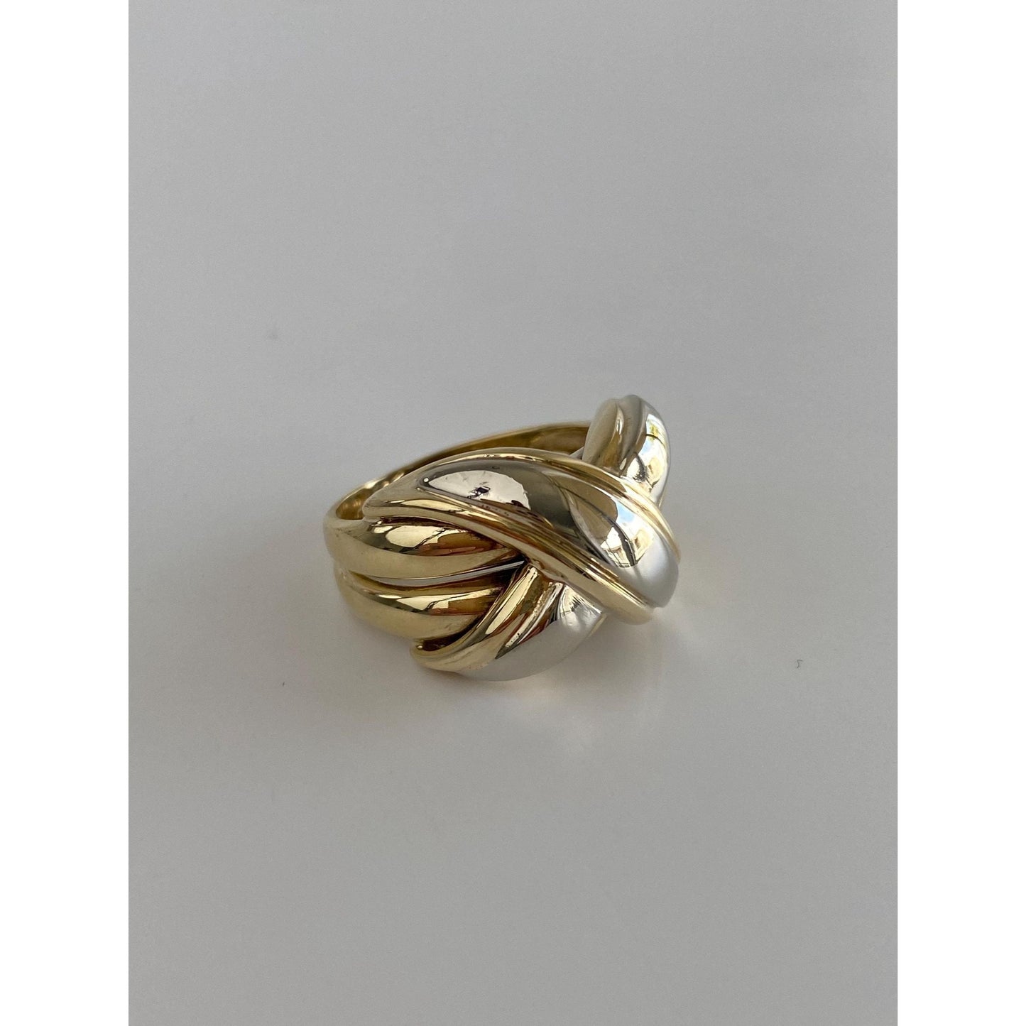 Vintage Solid 14k Yellow & White Gold X Ring - Size 3.75