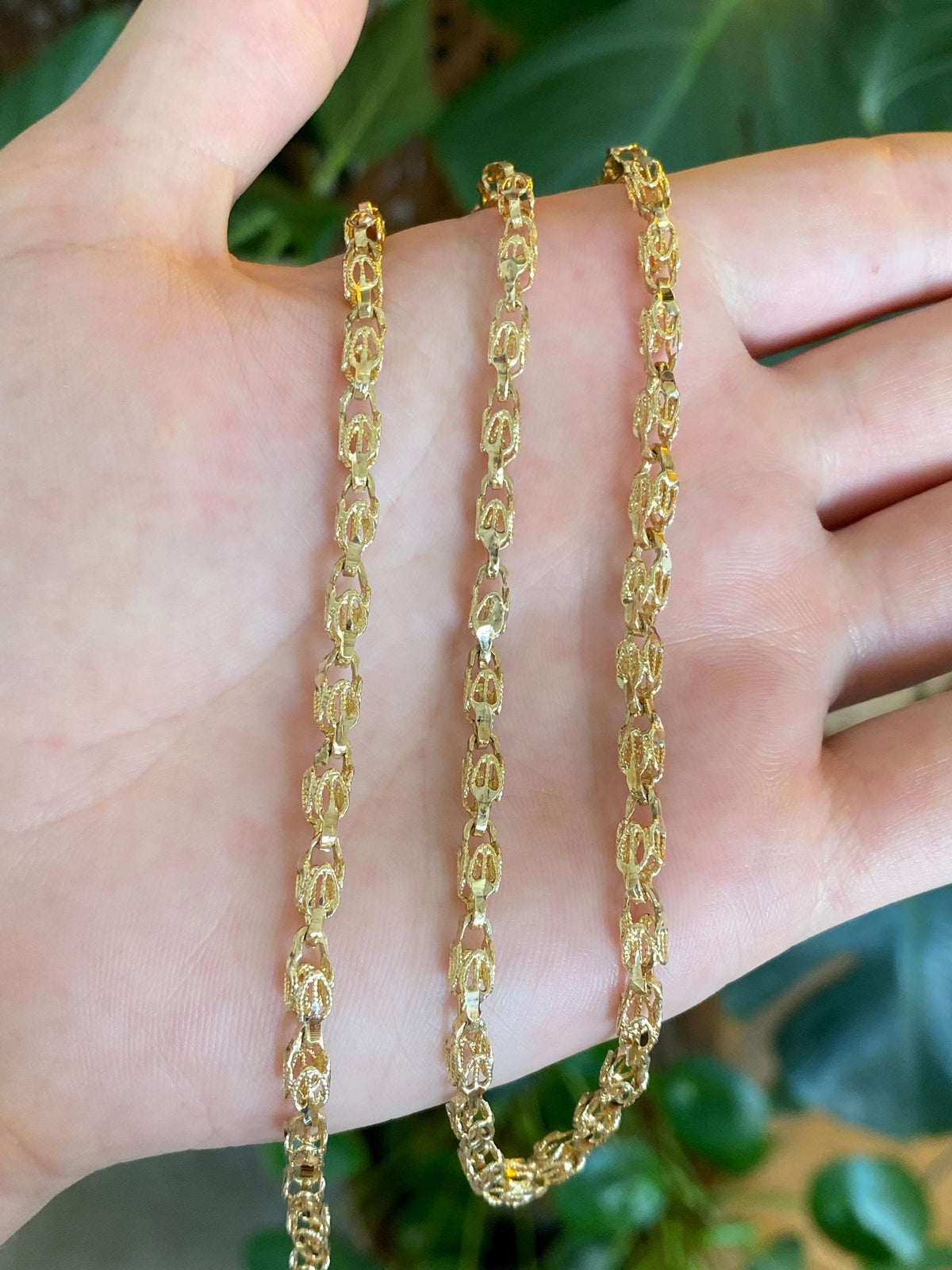 Vintage Solid 10k Yellow Gold Fancy Open Work Link Necklace - 20.5 inches