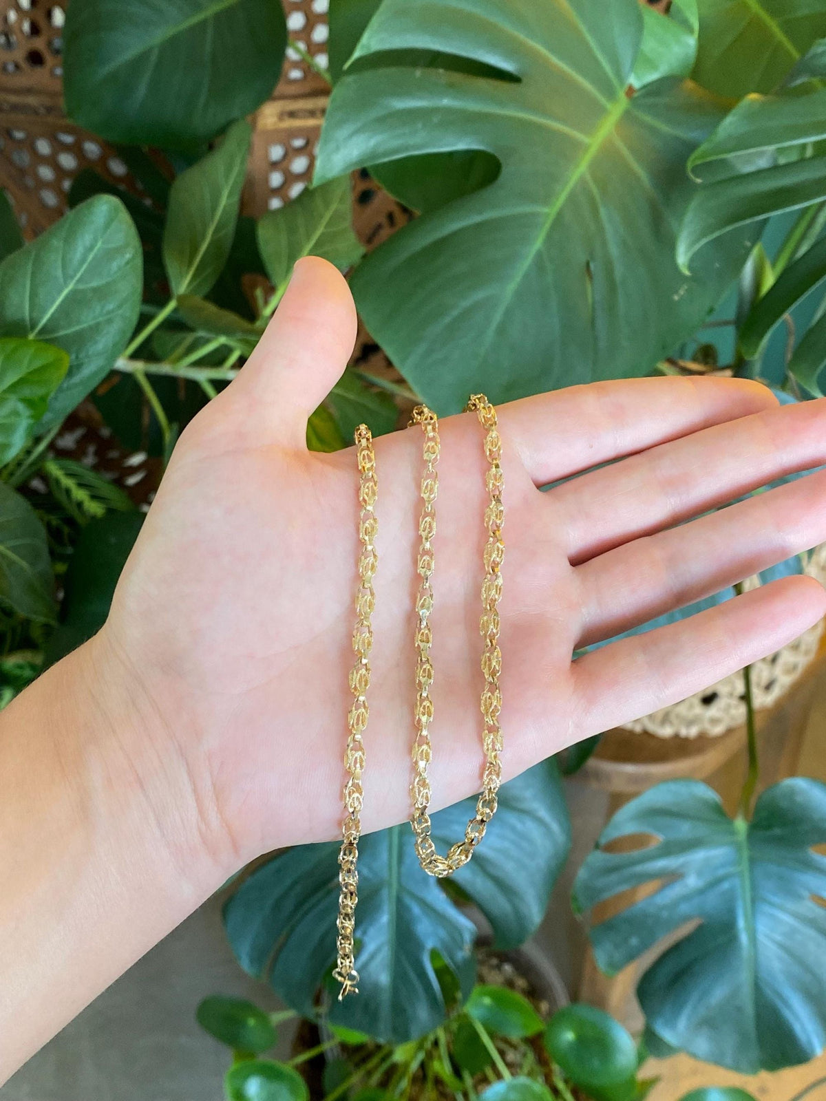 Vintage Solid 10k Yellow Gold Fancy Open Work Link Necklace - 20.5 inches