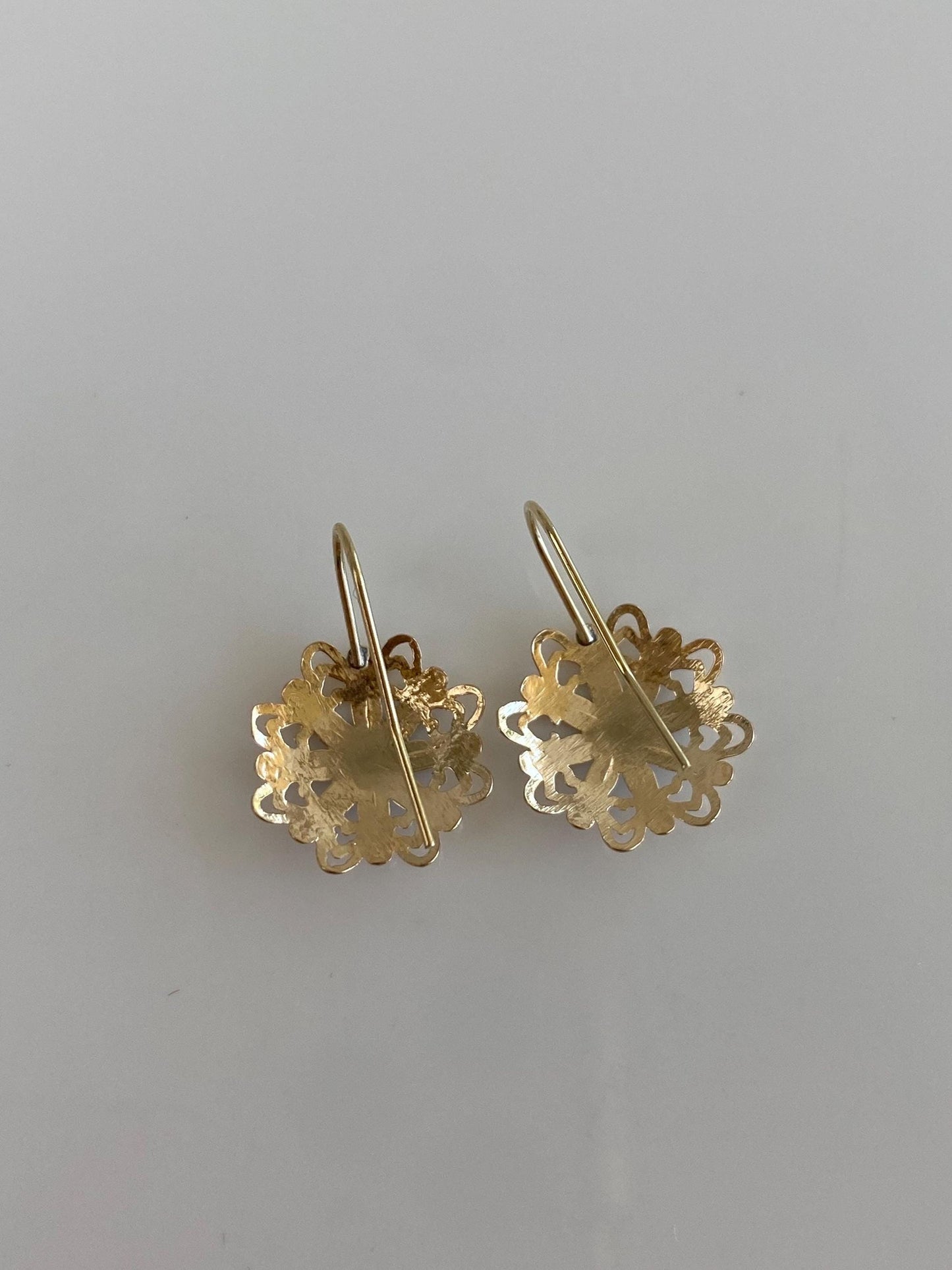 Vintage Solid 14k White & Yellow Gold Diamond Cut Drop Earrings