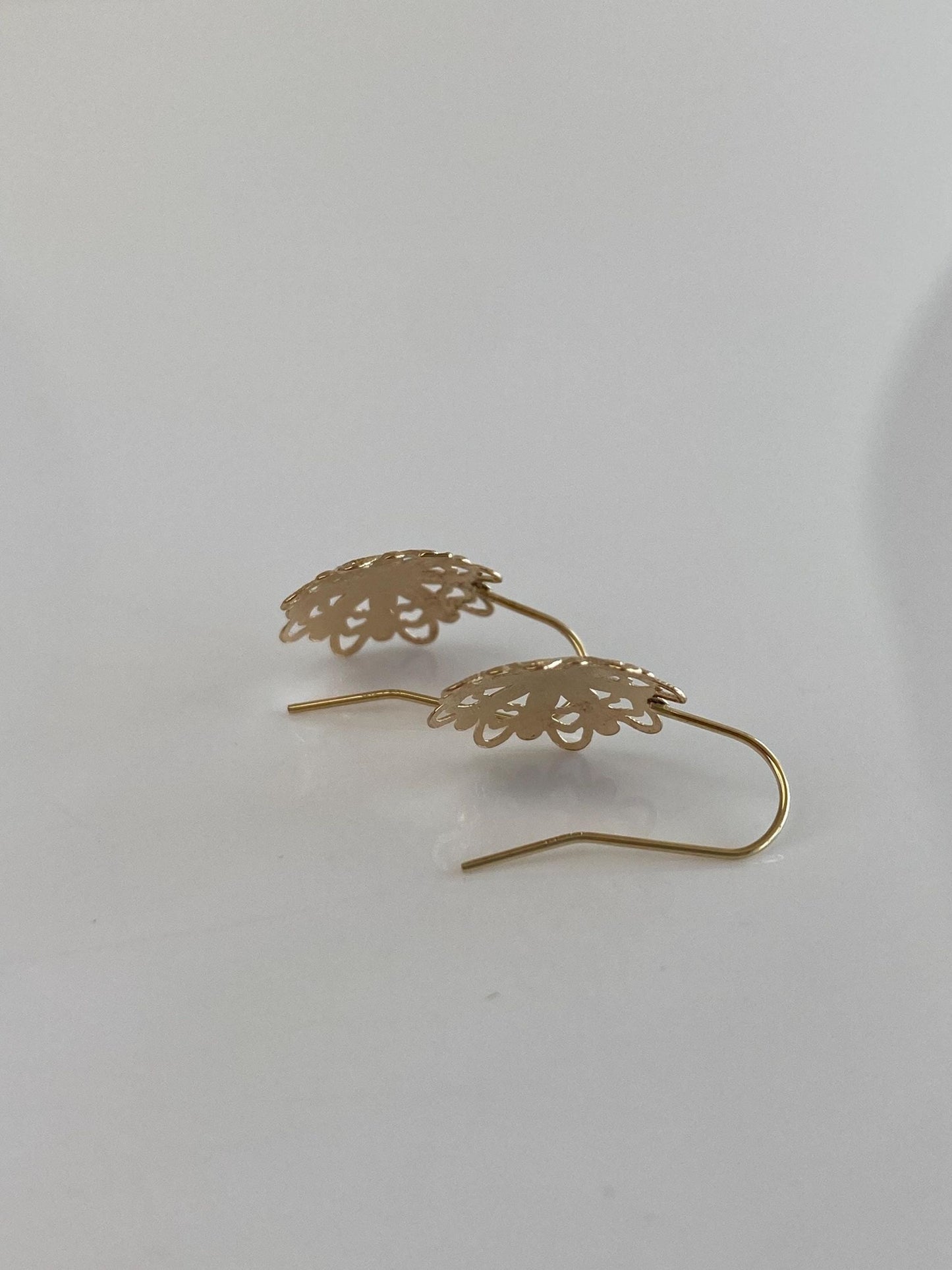 Vintage Solid 14k White & Yellow Gold Diamond Cut Drop Earrings
