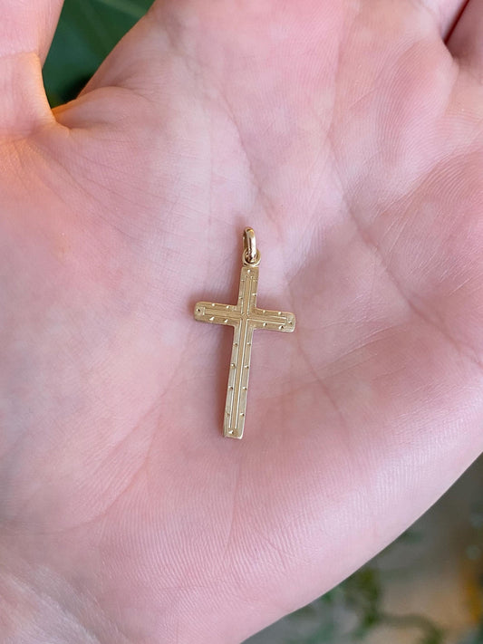 Vintage Solid 10k Yellow Gold Design Cross Charm