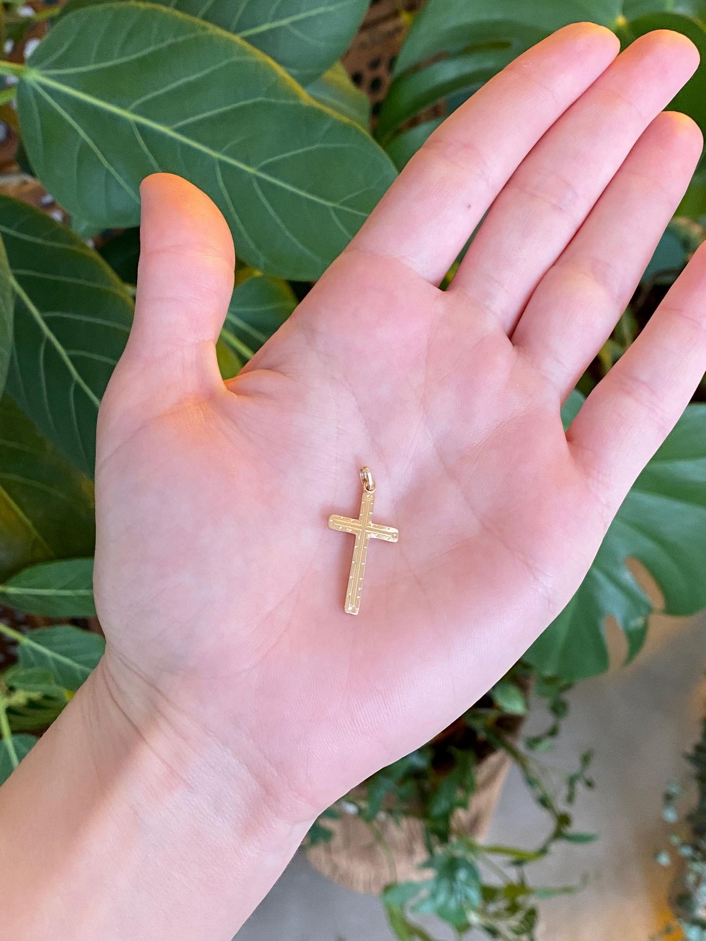 Vintage Solid 10k Yellow Gold Design Cross Charm