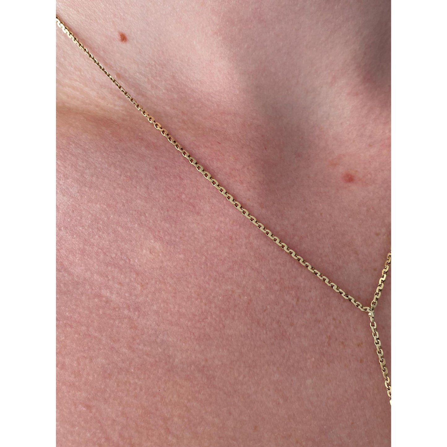 Vintage Solid 14k Yellow Gold Black Stone Biker Link Chain Lariat Necklace - 17.25 inches