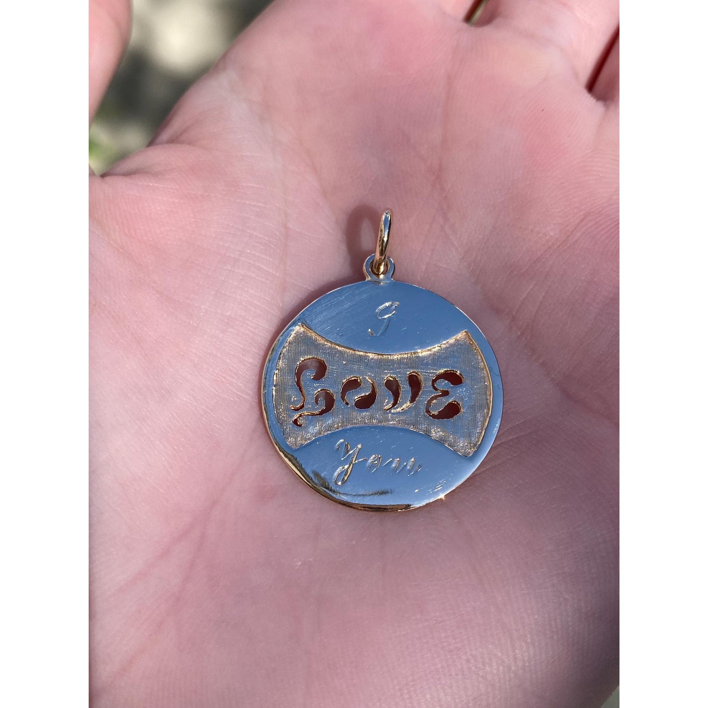 Vintage Solid 14k Yellow Gold 'I Love You' Sixties Font Charm