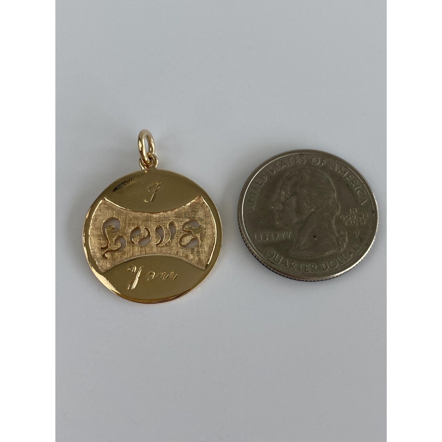 Vintage Solid 14k Yellow Gold 'I Love You' Sixties Font Charm