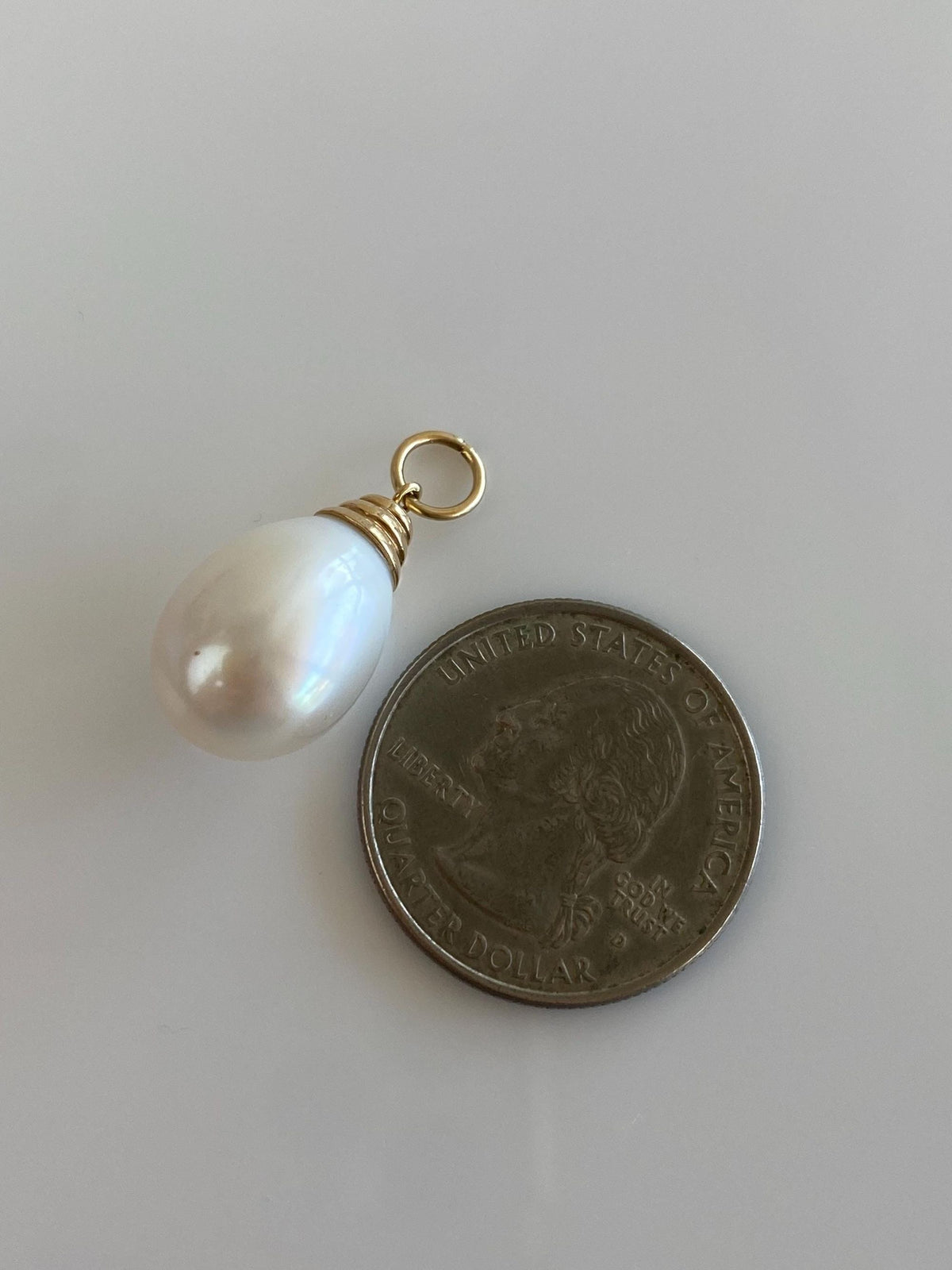 Vintage Solid 14k Yellow Gold Large Pearl Charm