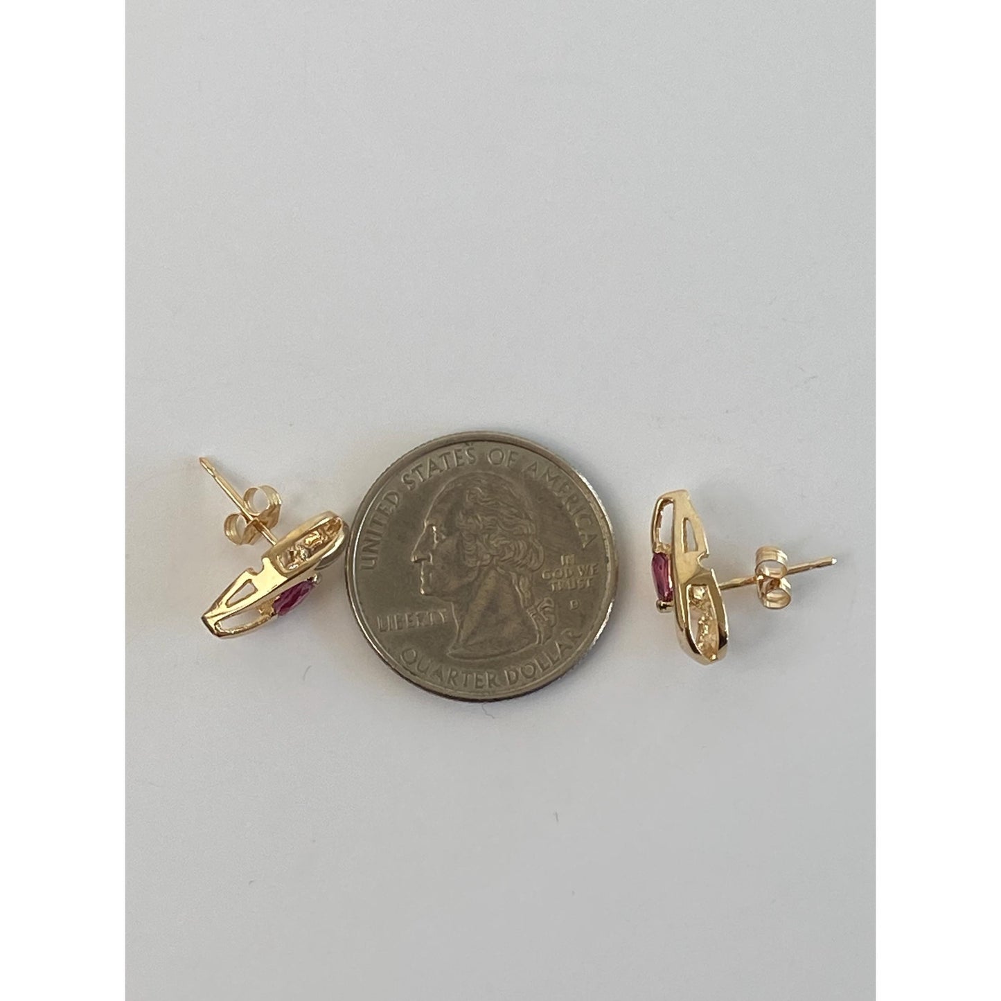 Vintage Solid 14k Yellow Gold Pink Sapphire Teardrop Stud Earrings