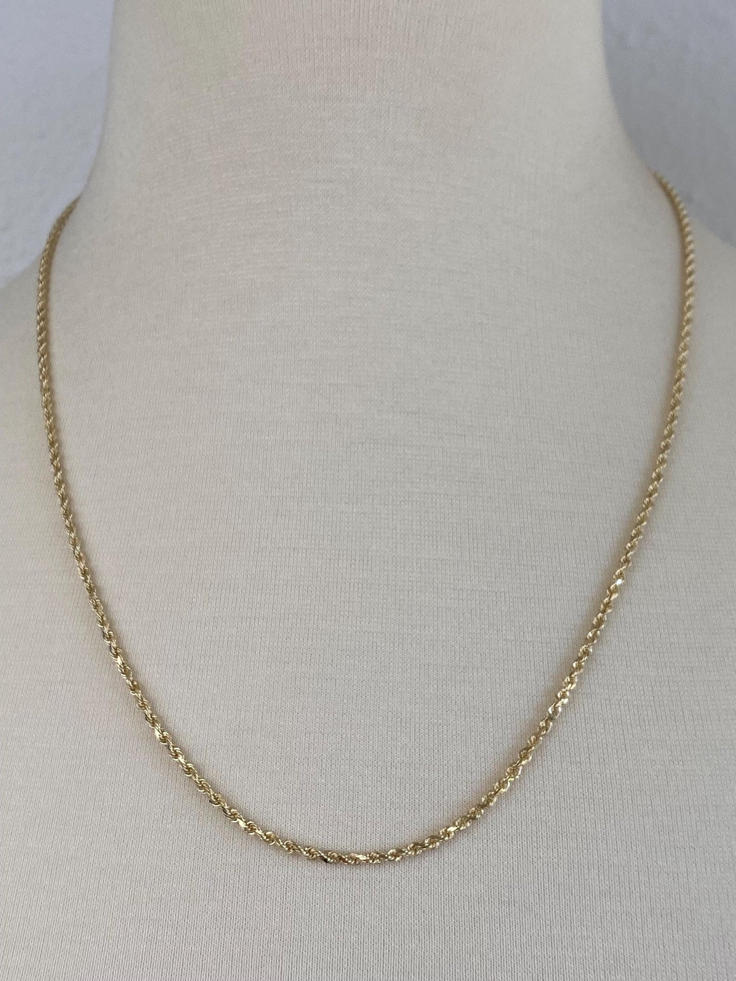 Vintage Solid 14k Yellow Gold Diamond Cut Rope Chain Necklace - 22.25 inches