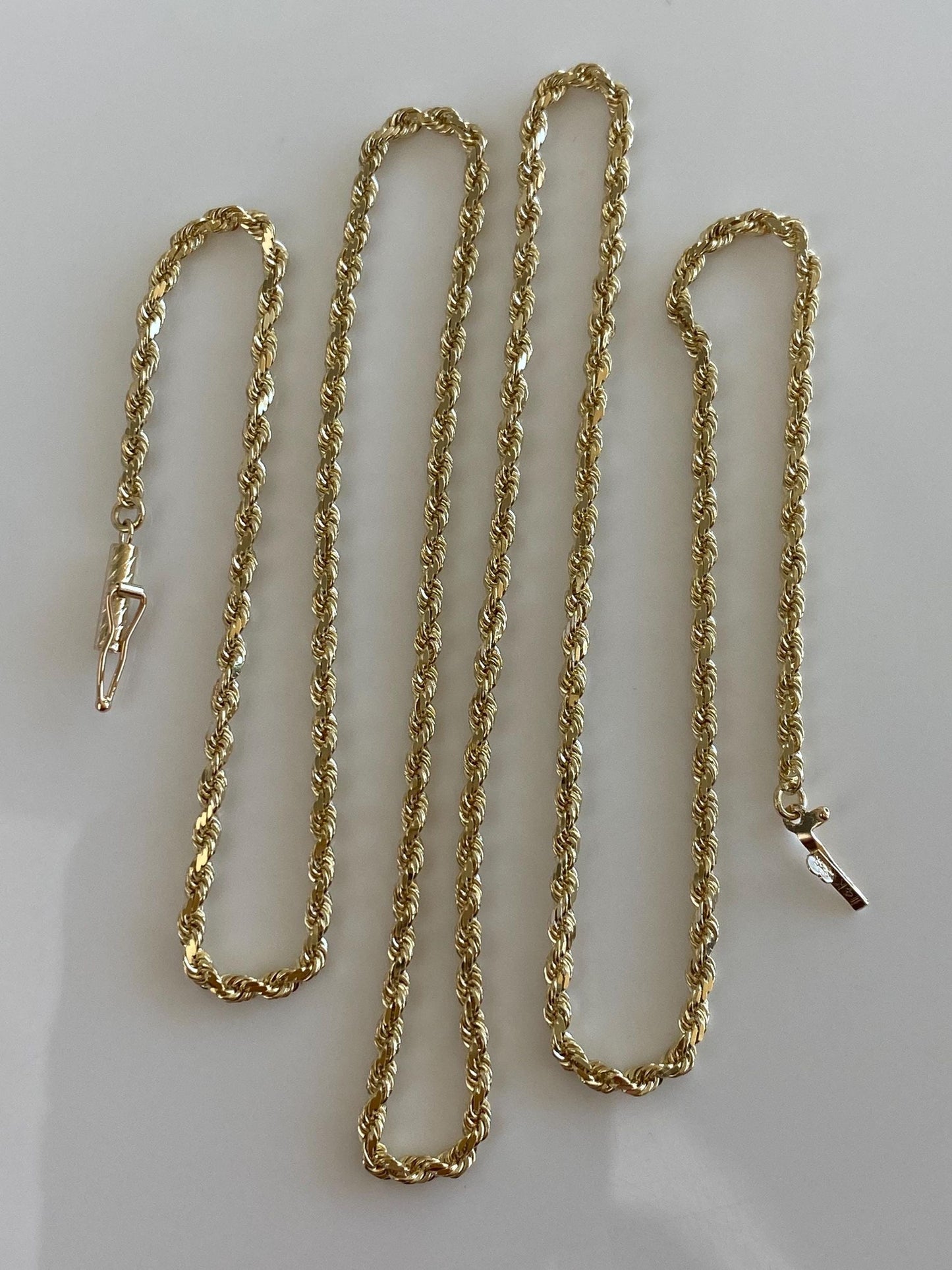 Vintage Solid 14k Yellow Gold Diamond Cut Rope Chain Necklace - 22.25 inches