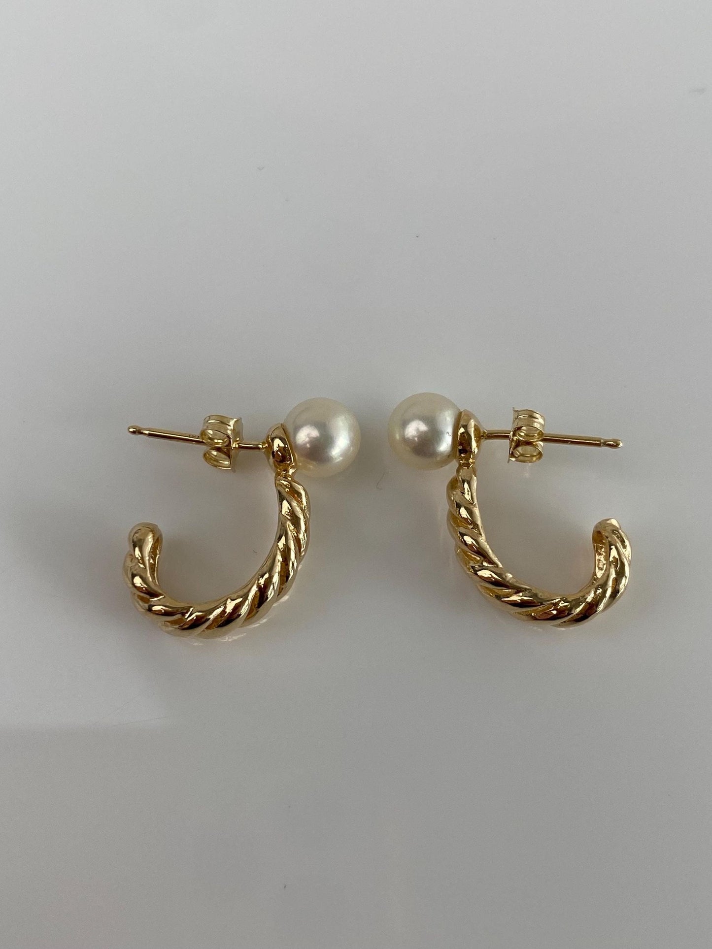 Vintage Solid 14k Yellow Gold Pearl Twist Drop Earrings