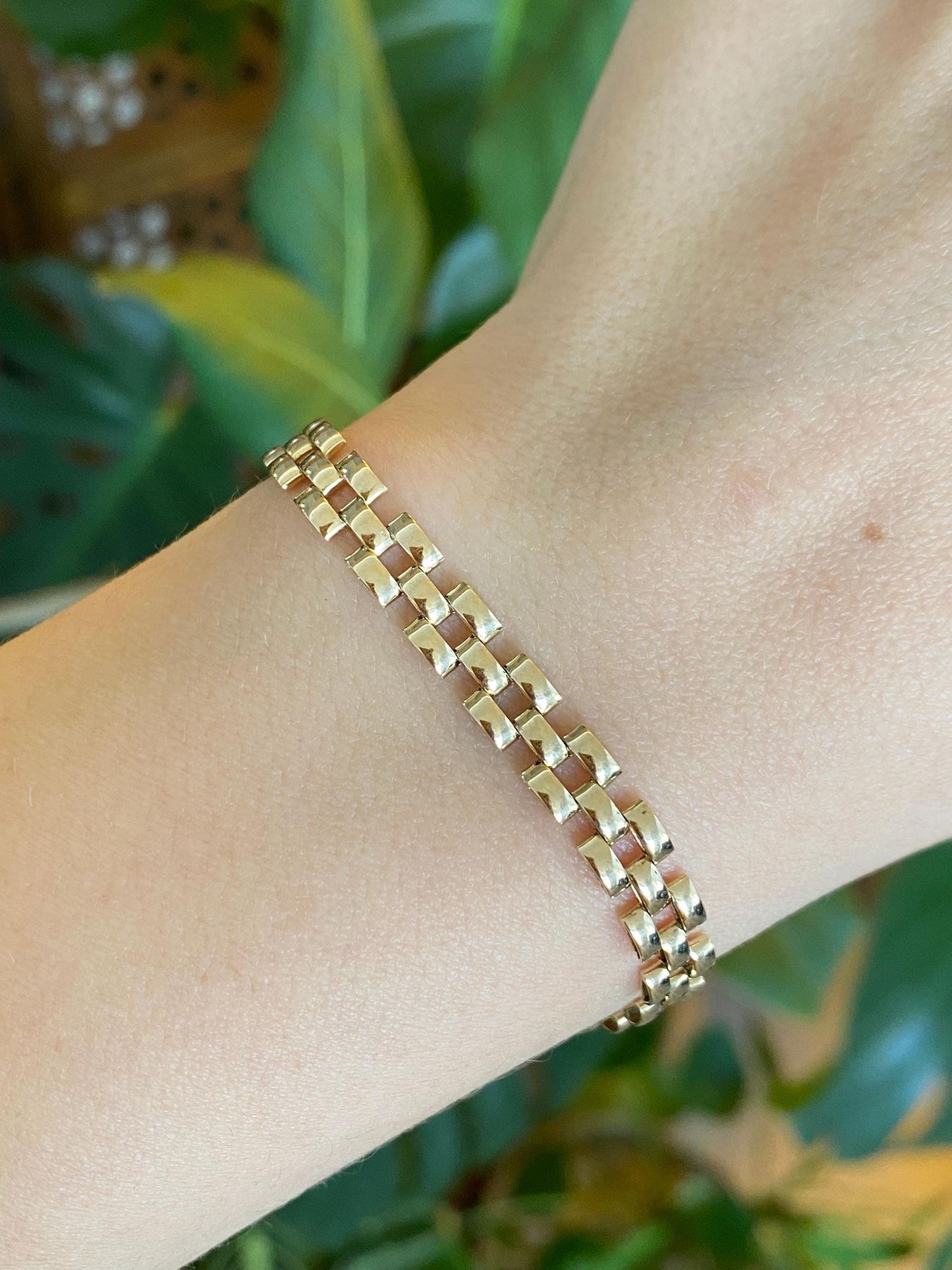 Vintage Solid 14k Yellow Gold Watch Band Style Chain Bracelet - 6.5 inches