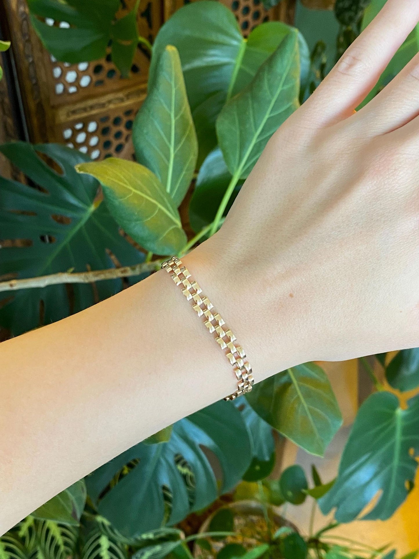 Vintage Solid 14k Yellow Gold Watch Band Style Chain Bracelet - 6.5 inches