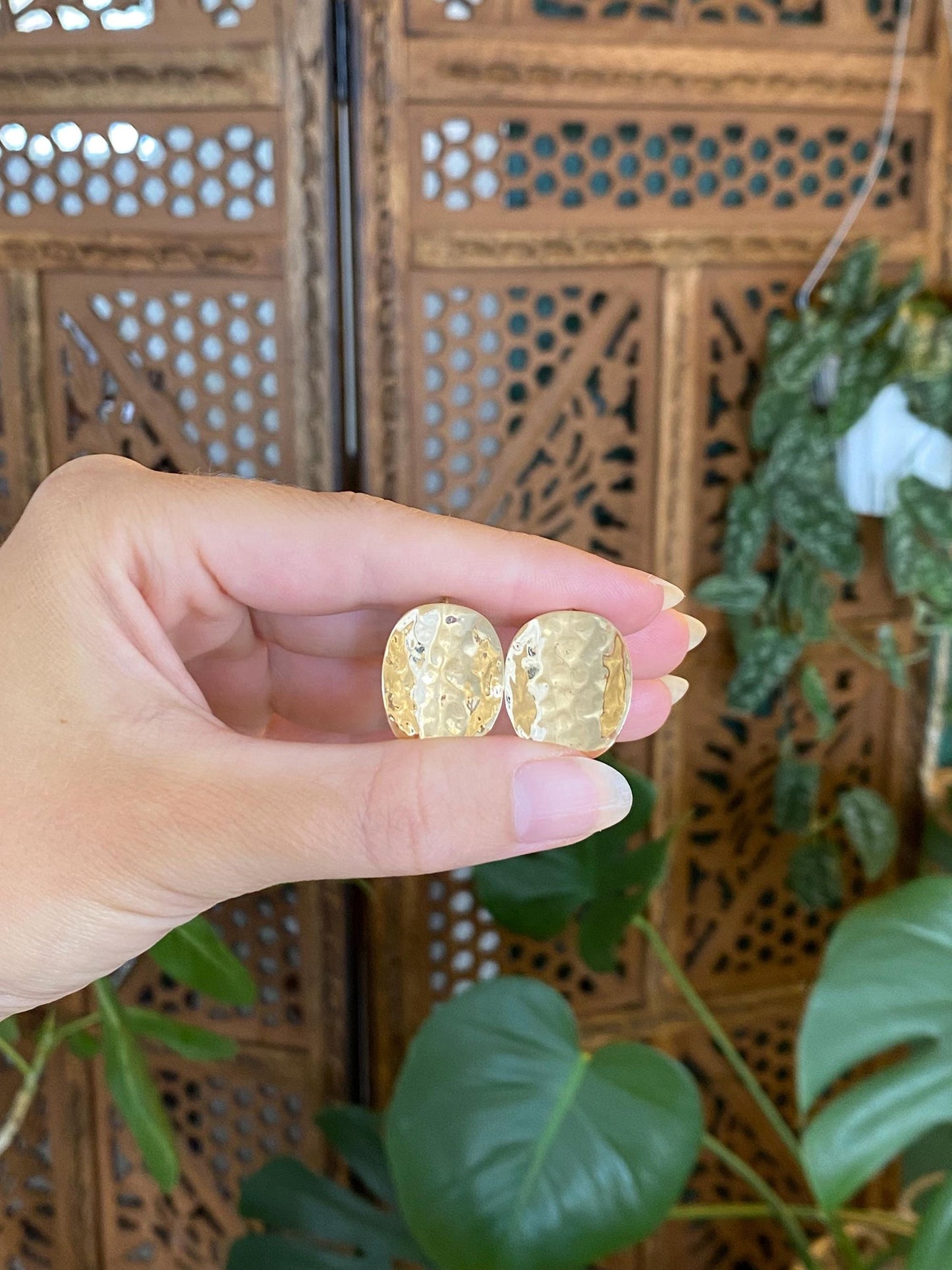 Solid 14k Yellow Gold Hammered Texture Folded Disc Drop Earrings
