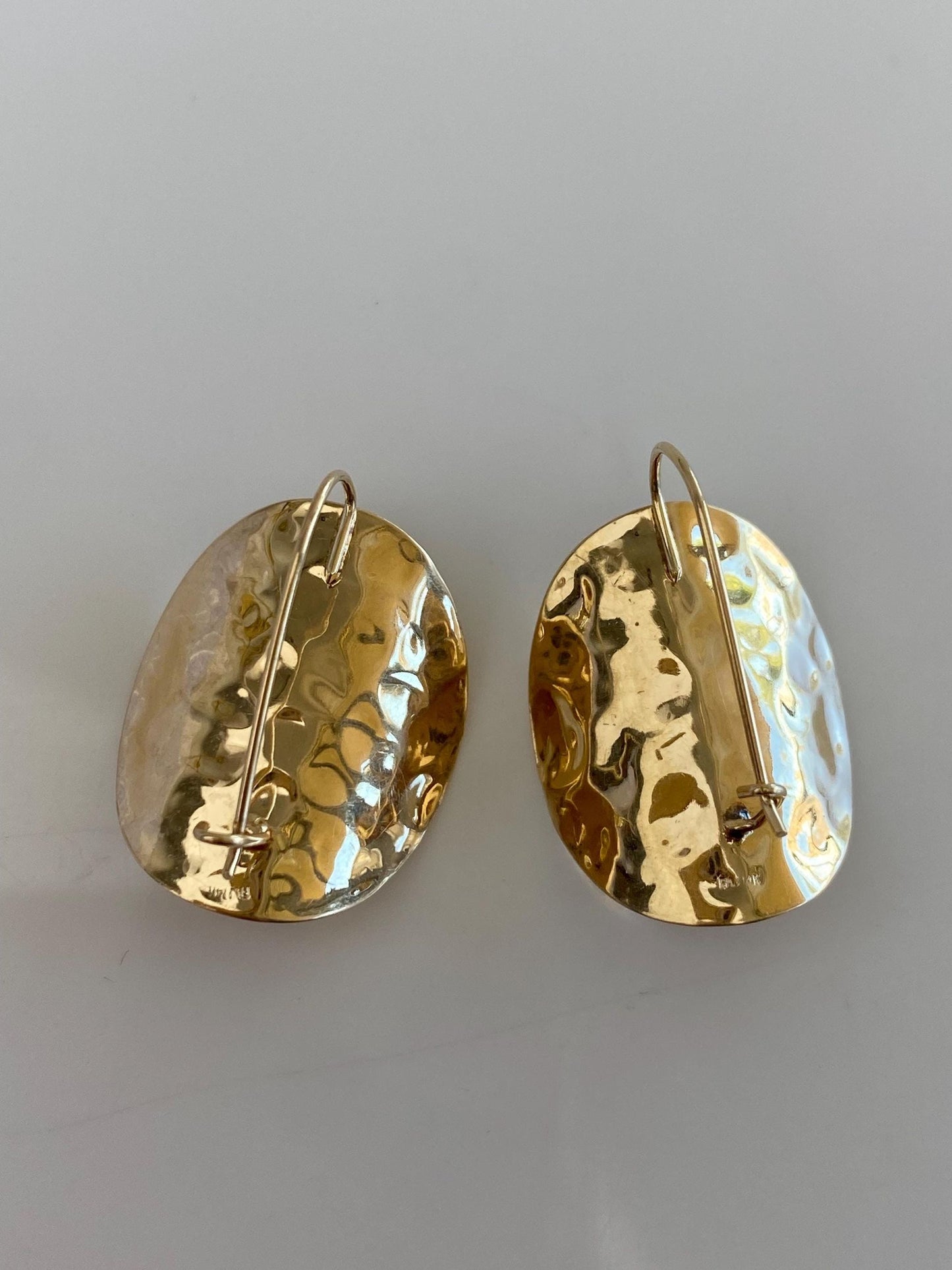 Solid 14k Yellow Gold Hammered Texture Folded Disc Drop Earrings