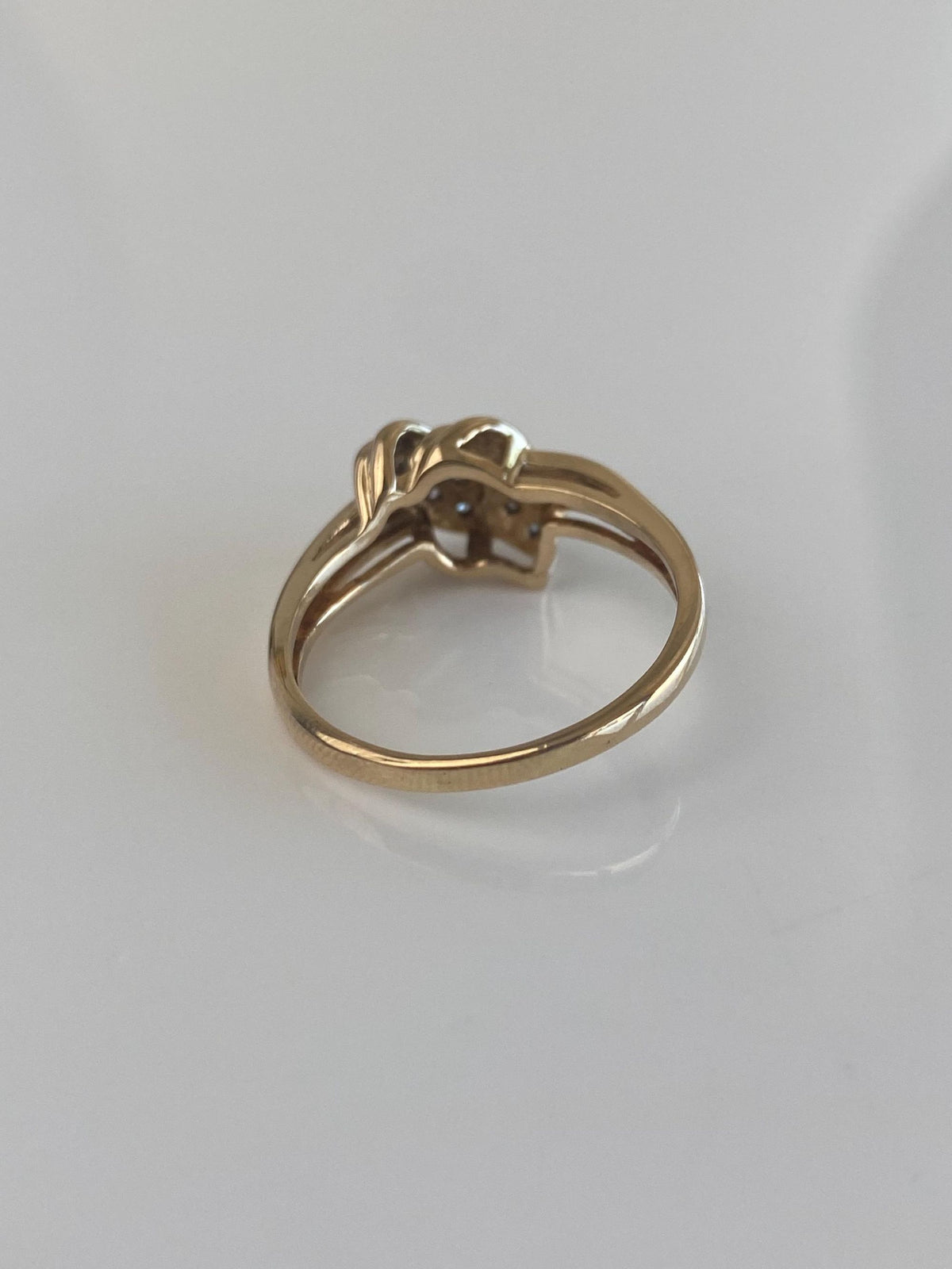 Vintage Solid 14k Yellow Gold Diamond Hearts Ring - Size 7.75