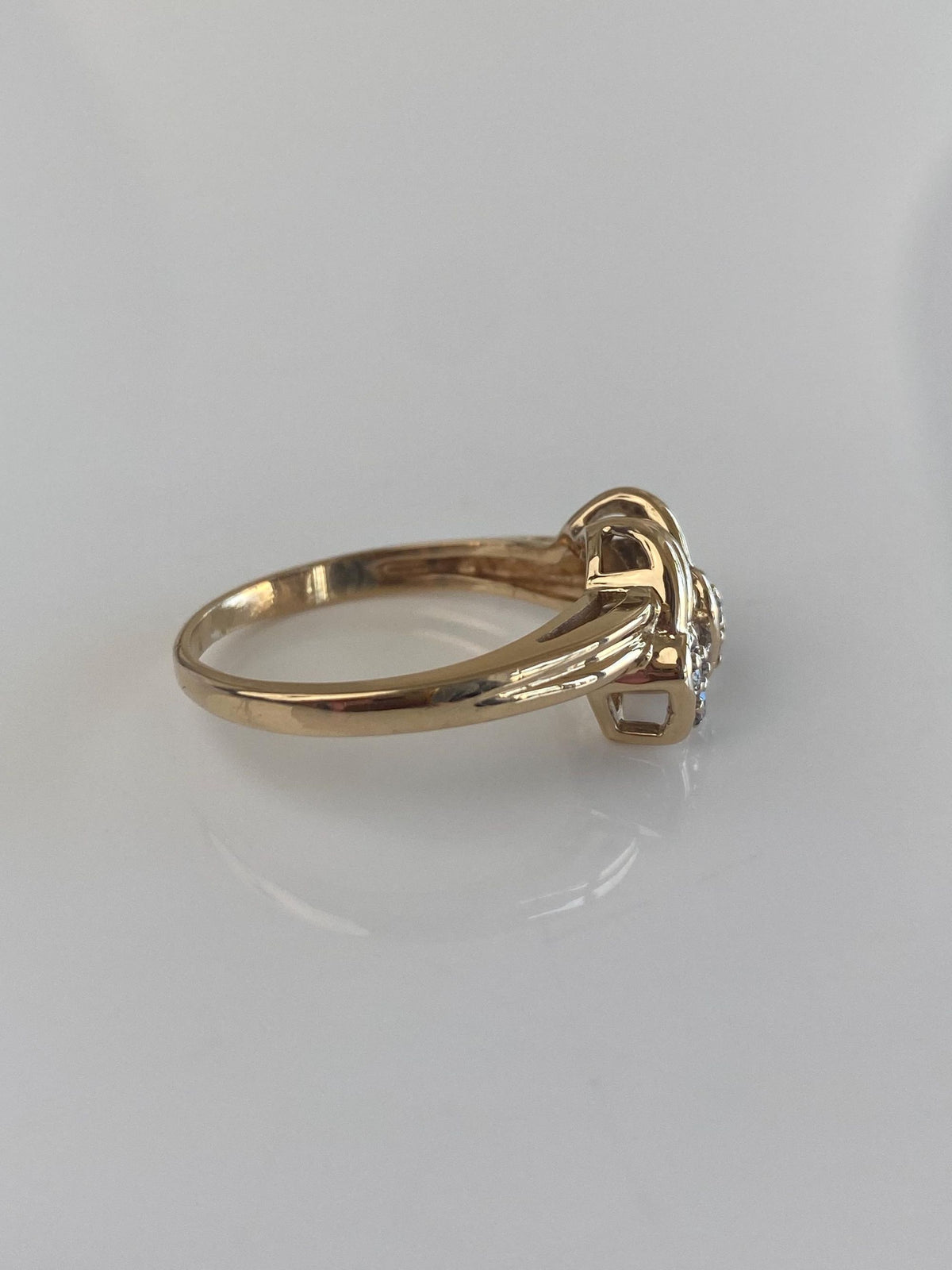 Vintage Solid 14k Yellow Gold Diamond Hearts Ring - Size 7.75