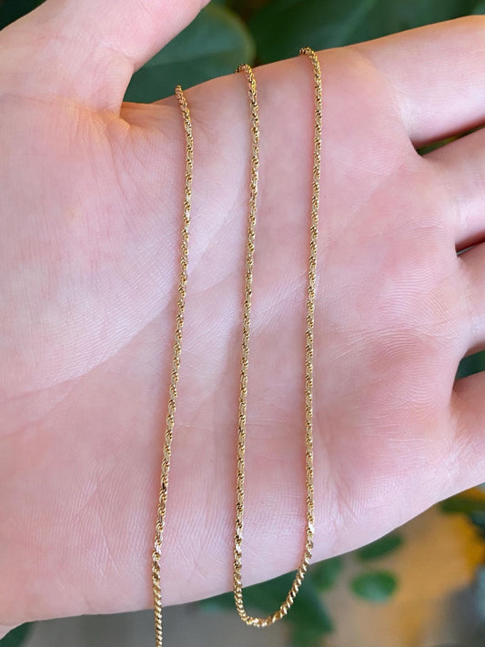 Vintage Solid 14k Yellow Gold Diamond Cut Slim Rope Chain Necklace - 20.5 inches