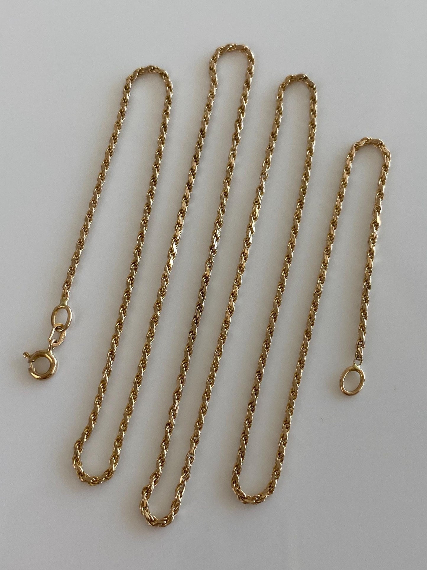 Vintage Solid 14k Yellow Gold Diamond Cut Slim Rope Chain Necklace - 20.5 inches