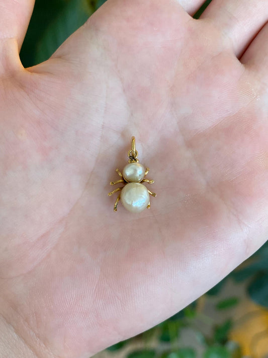 Solid 20k Yellow Gold Pearls Spider Stick Pin Conversion Charm