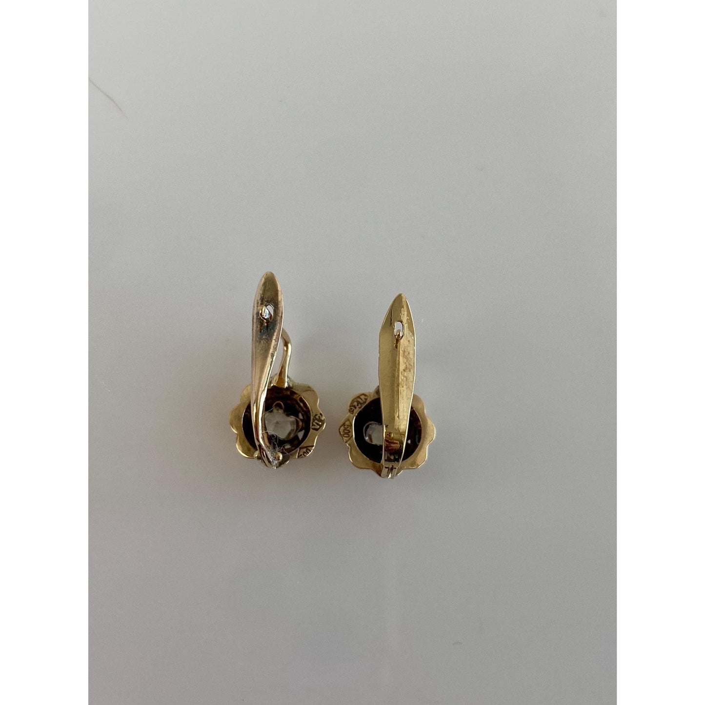 Solid 14k White & Yellow Gold Clear Cubic Zirconia Flower Drop Earrings