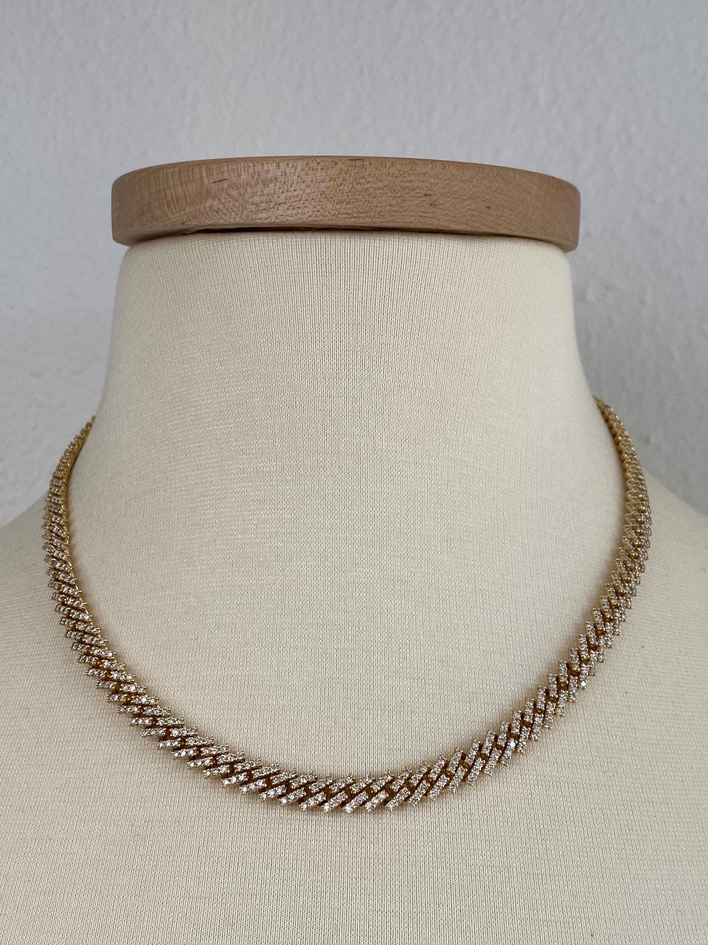 Vintage Solid 14k Yellow Gold Diamond Fancy Flat Chain Necklace - 18.25 inches