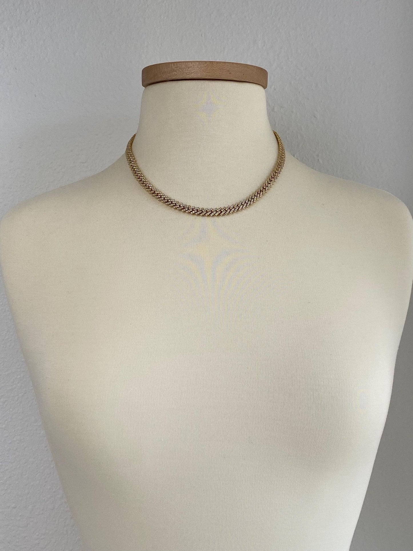 Vintage Solid 14k Yellow Gold Diamond Fancy Flat Chain Necklace - 18.25 inches
