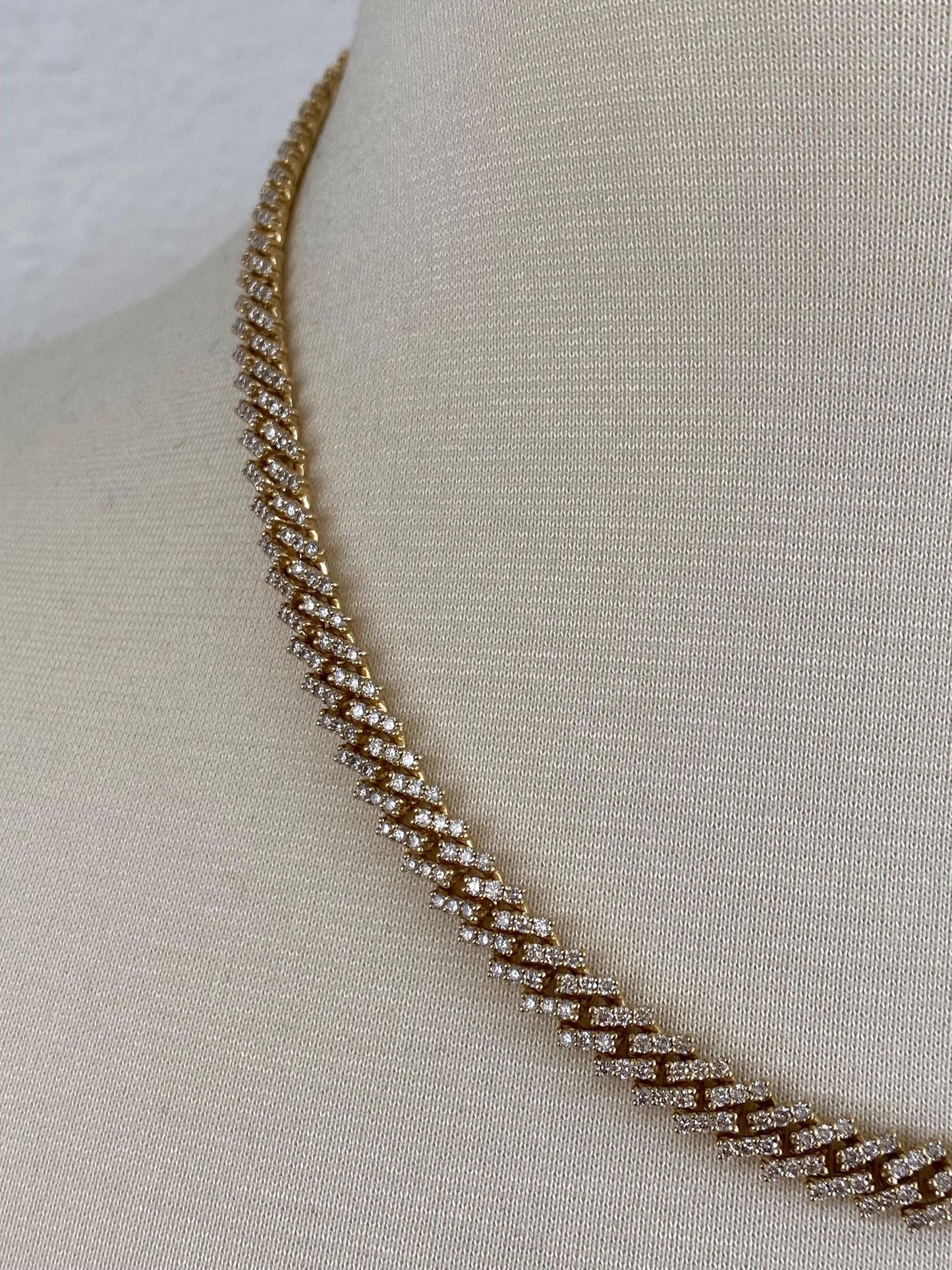 Vintage Solid 14k Yellow Gold Diamond Fancy Flat Chain Necklace - 18.25 inches