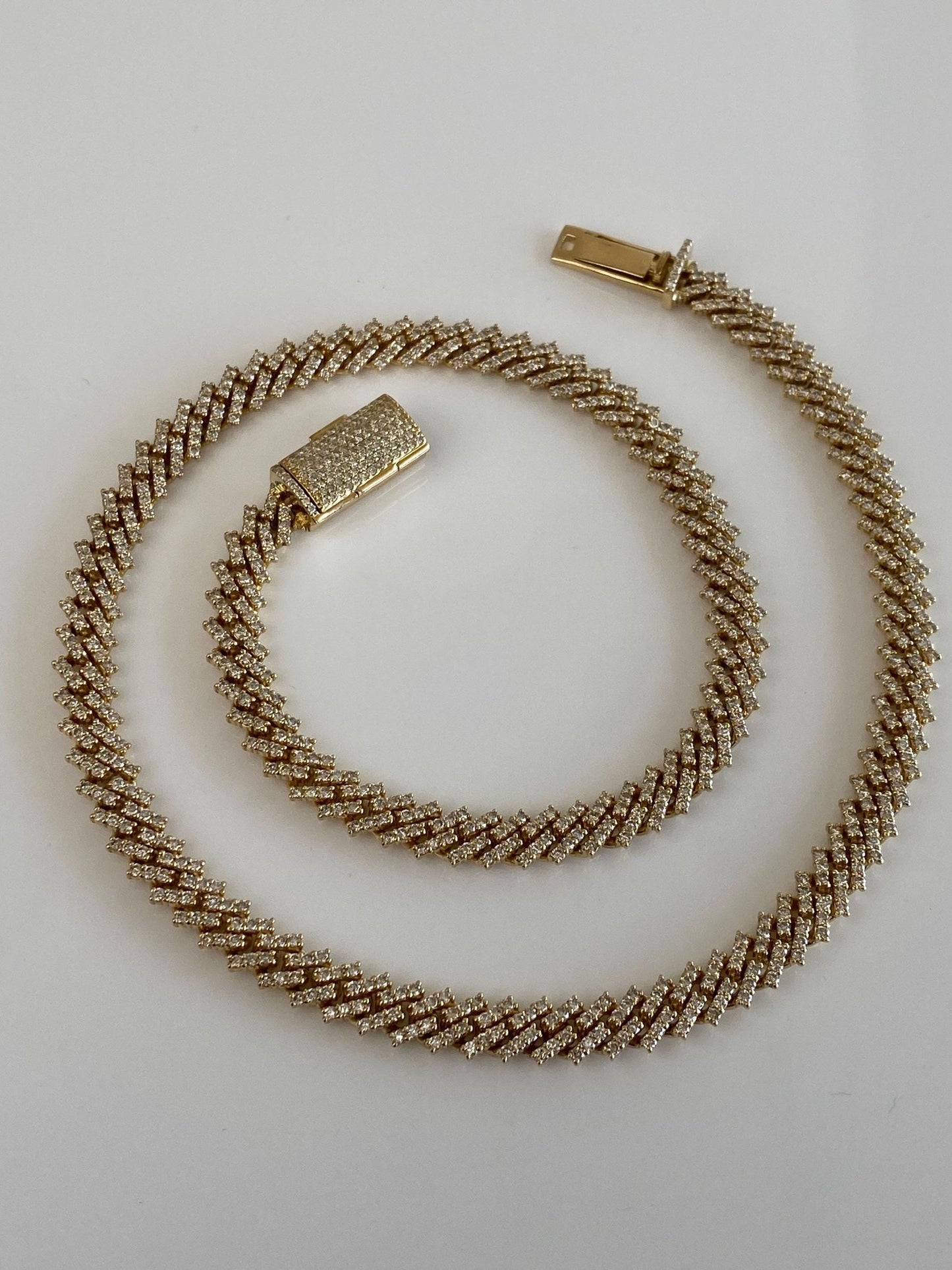 Vintage Solid 14k Yellow Gold Diamond Fancy Flat Chain Necklace - 18.25 inches