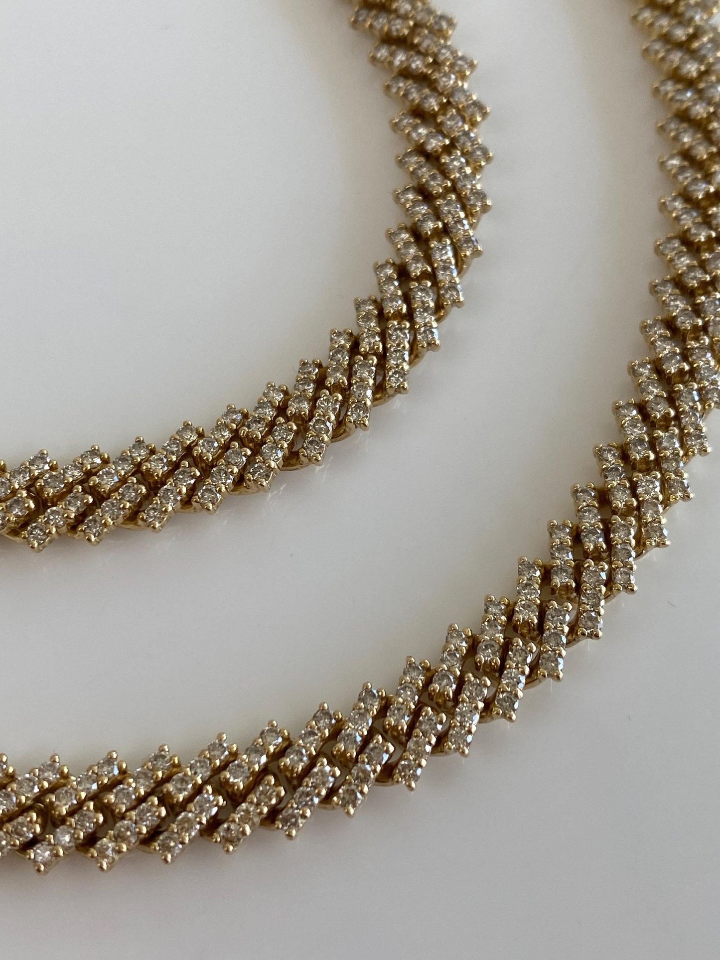 Vintage Solid 14k Yellow Gold Diamond Fancy Flat Chain Necklace - 18.25 inches