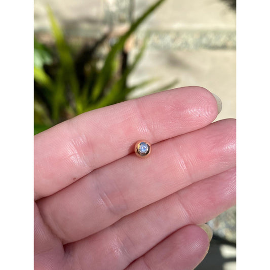 Vintage 14k Yellow Gold SINGLE Clear Sapphire Gold Ball Stud Earring