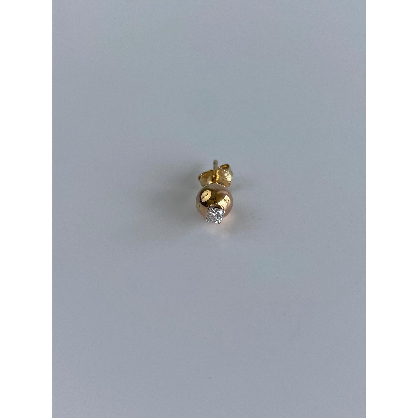 Vintage 14k Yellow Gold SINGLE Clear Sapphire Gold Ball Stud Earring