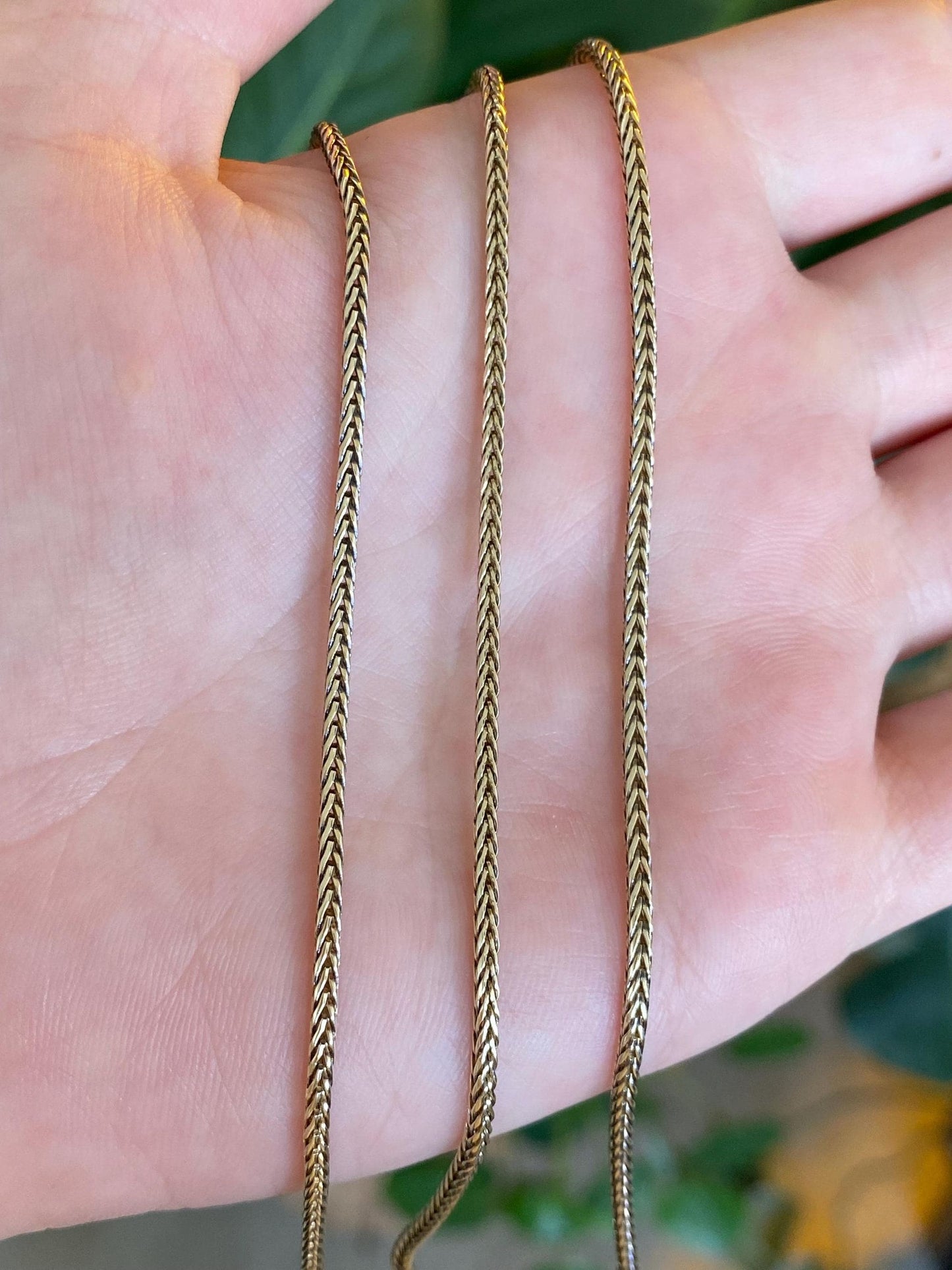 Solid 14k Yellow Gold Long Square Wheat Chain Necklace - 22.75 inches