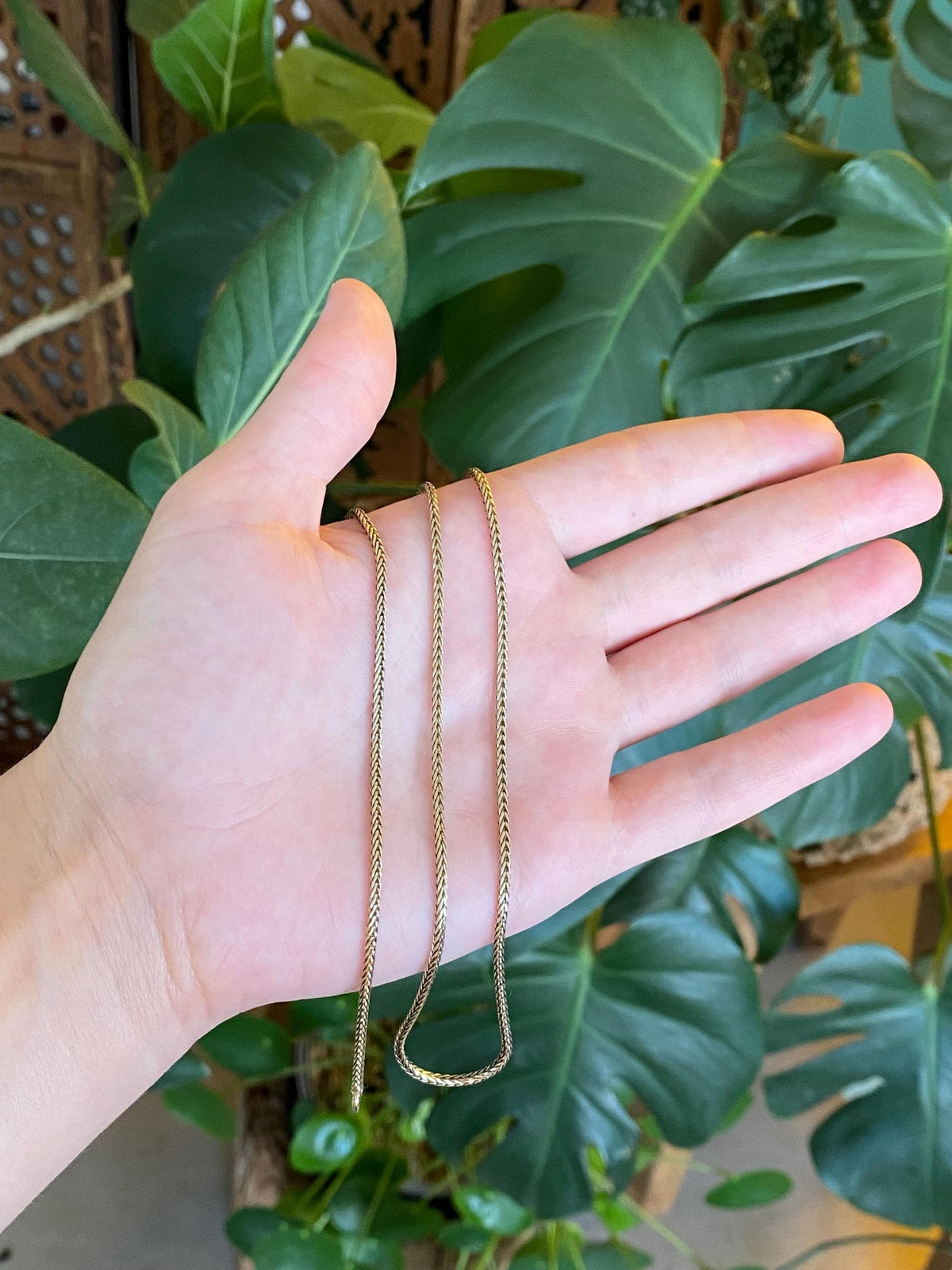 Solid 14k Yellow Gold Long Square Wheat Chain Necklace - 22.75 inches