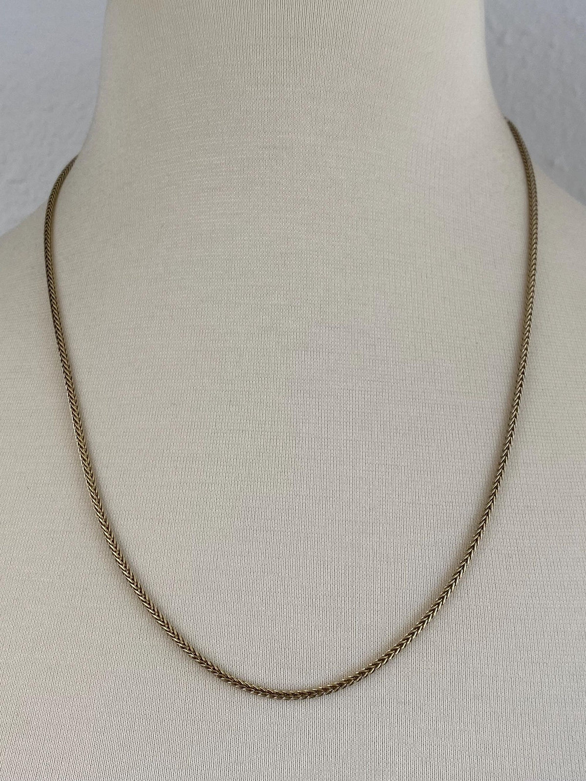 Solid 14k Yellow Gold Long Square Wheat Chain Necklace - 22.75 inches