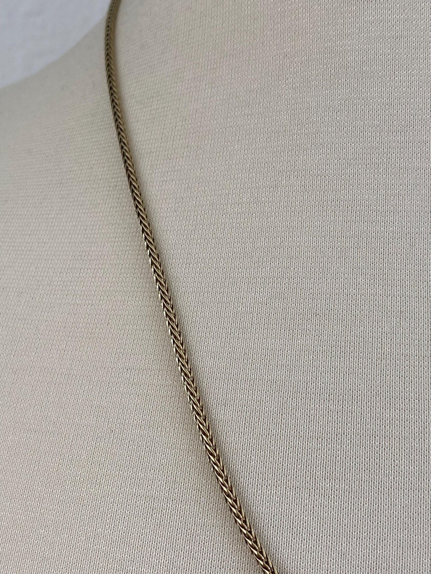 Solid 14k Yellow Gold Long Square Wheat Chain Necklace - 22.75 inches