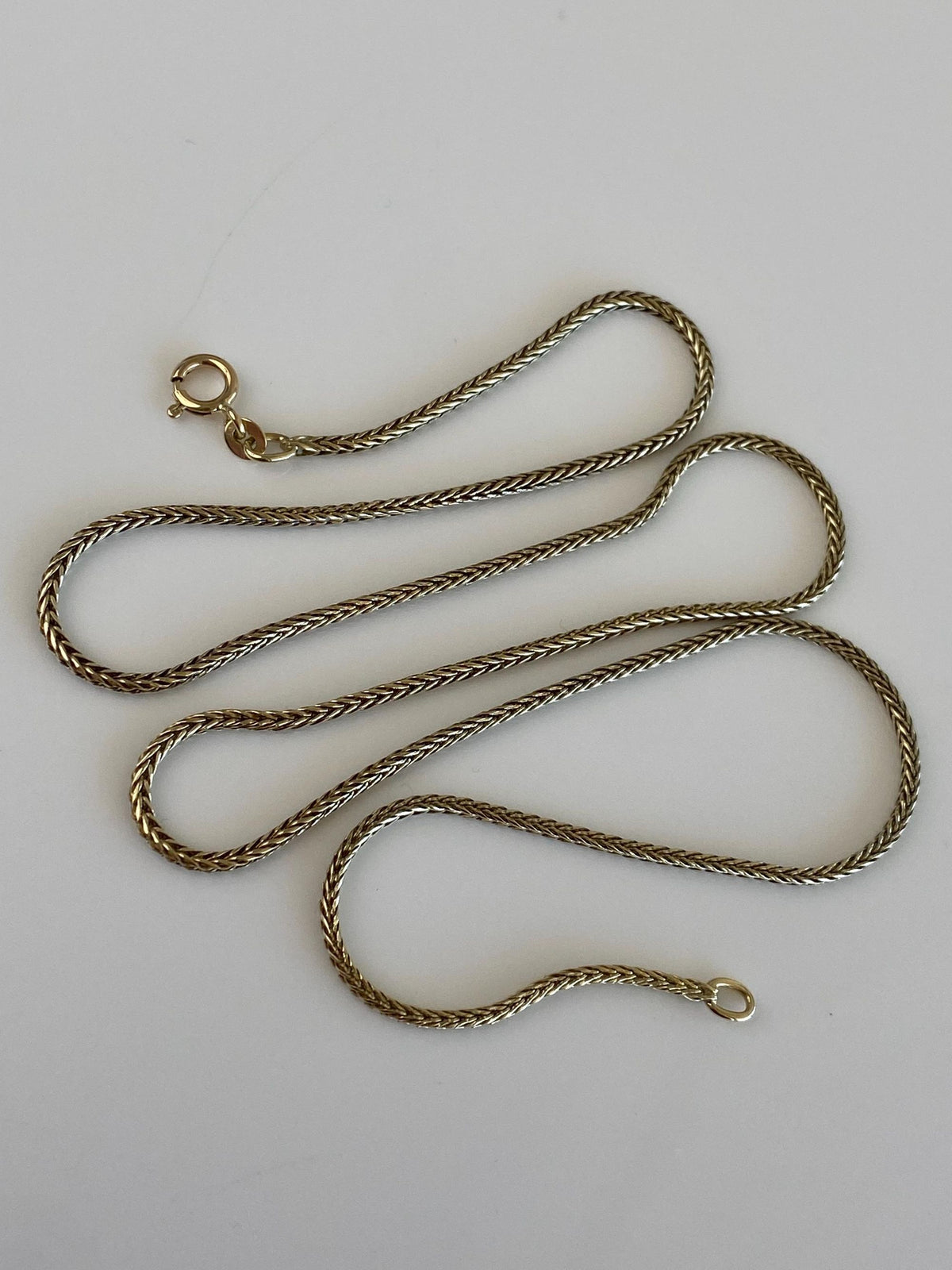 Solid 14k Yellow Gold Long Square Wheat Chain Necklace - 22.75 inches