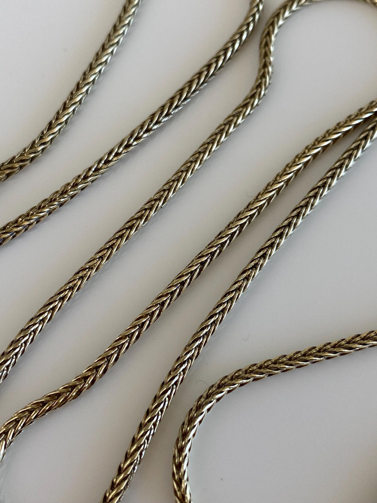 Solid 14k Yellow Gold Long Square Wheat Chain Necklace - 22.75 inches