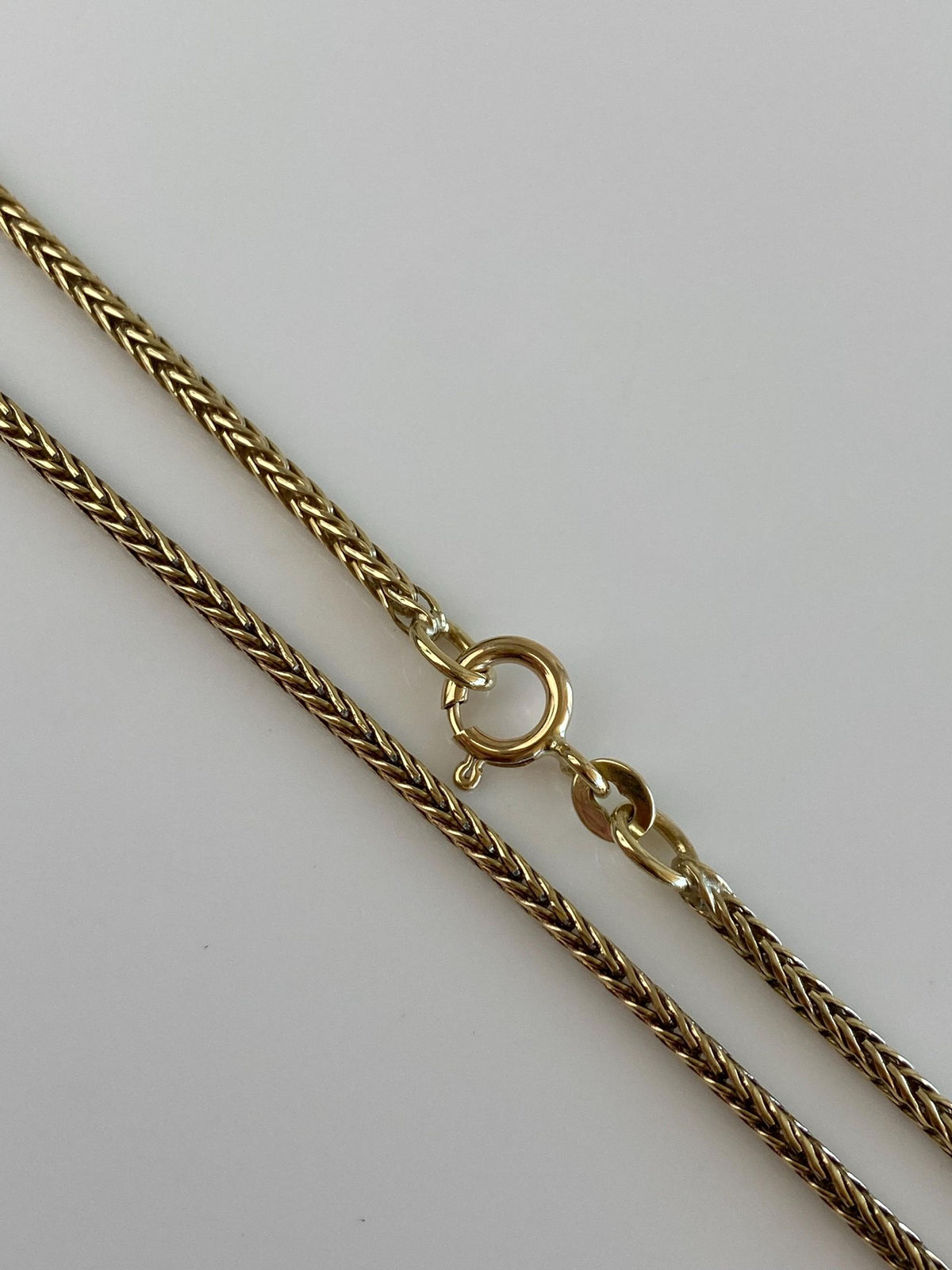 Solid 14k Yellow Gold Long Square Wheat Chain Necklace - 22.75 inches