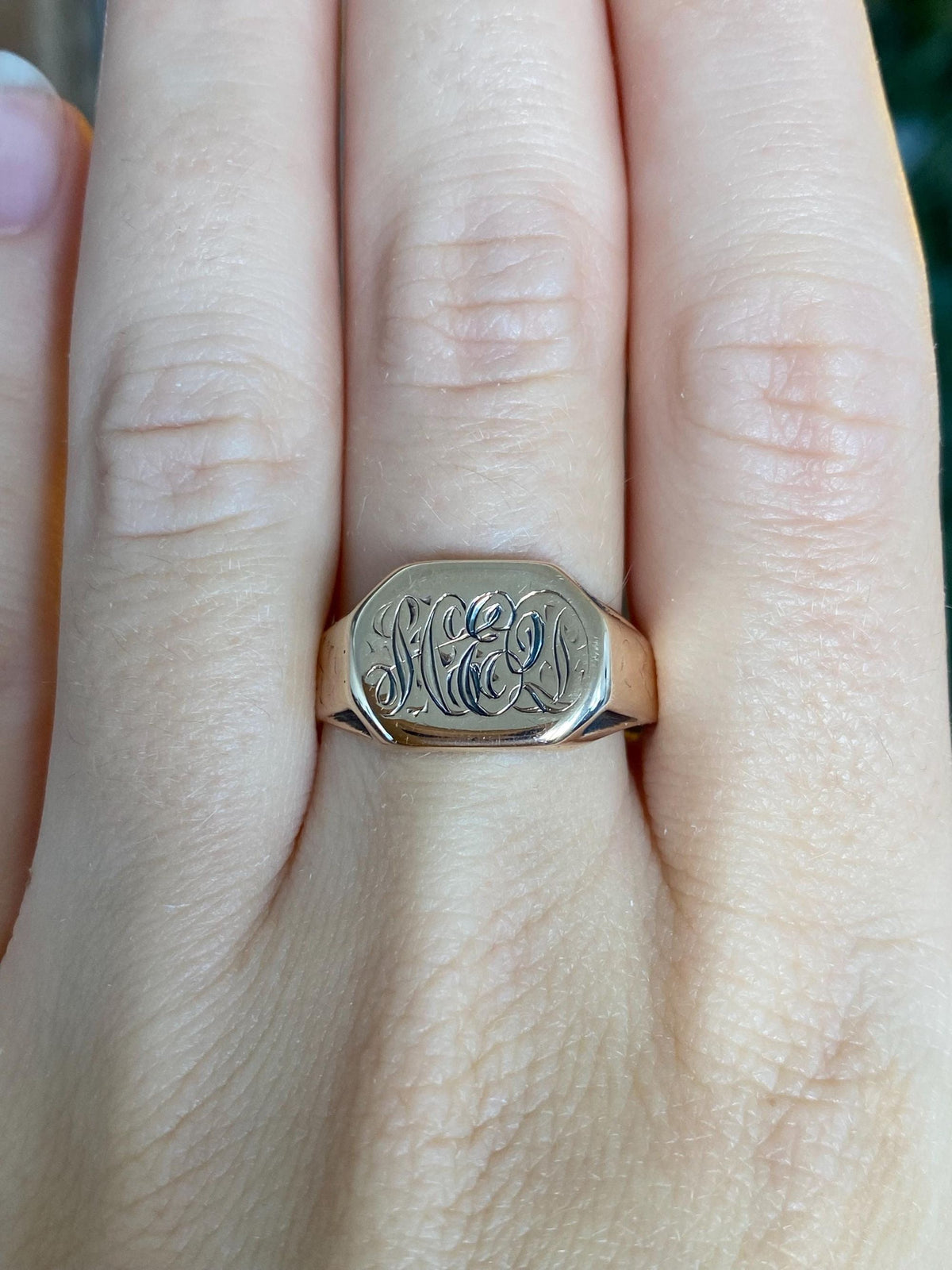 Vintage Solid 10k Rosey Gold Monogram Signet Ring - Size 11