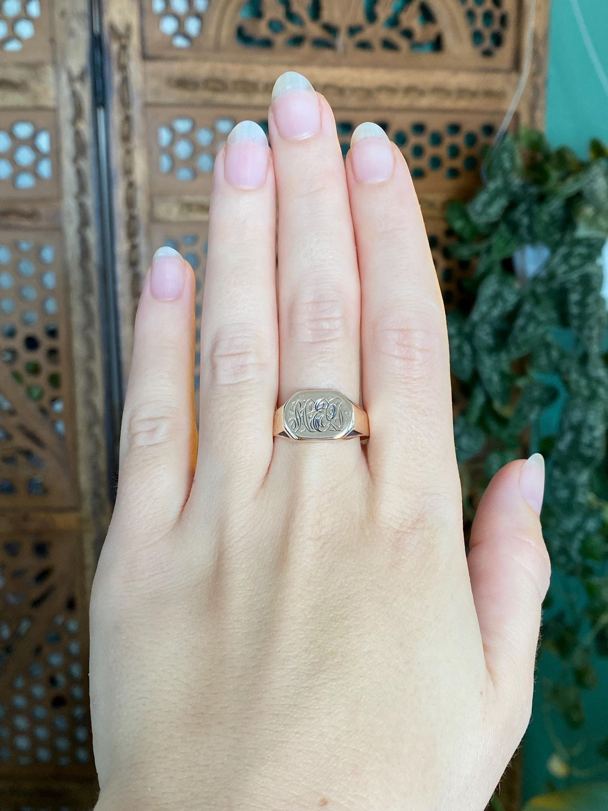Vintage Solid 10k Rosey Gold Monogram Signet Ring - Size 11