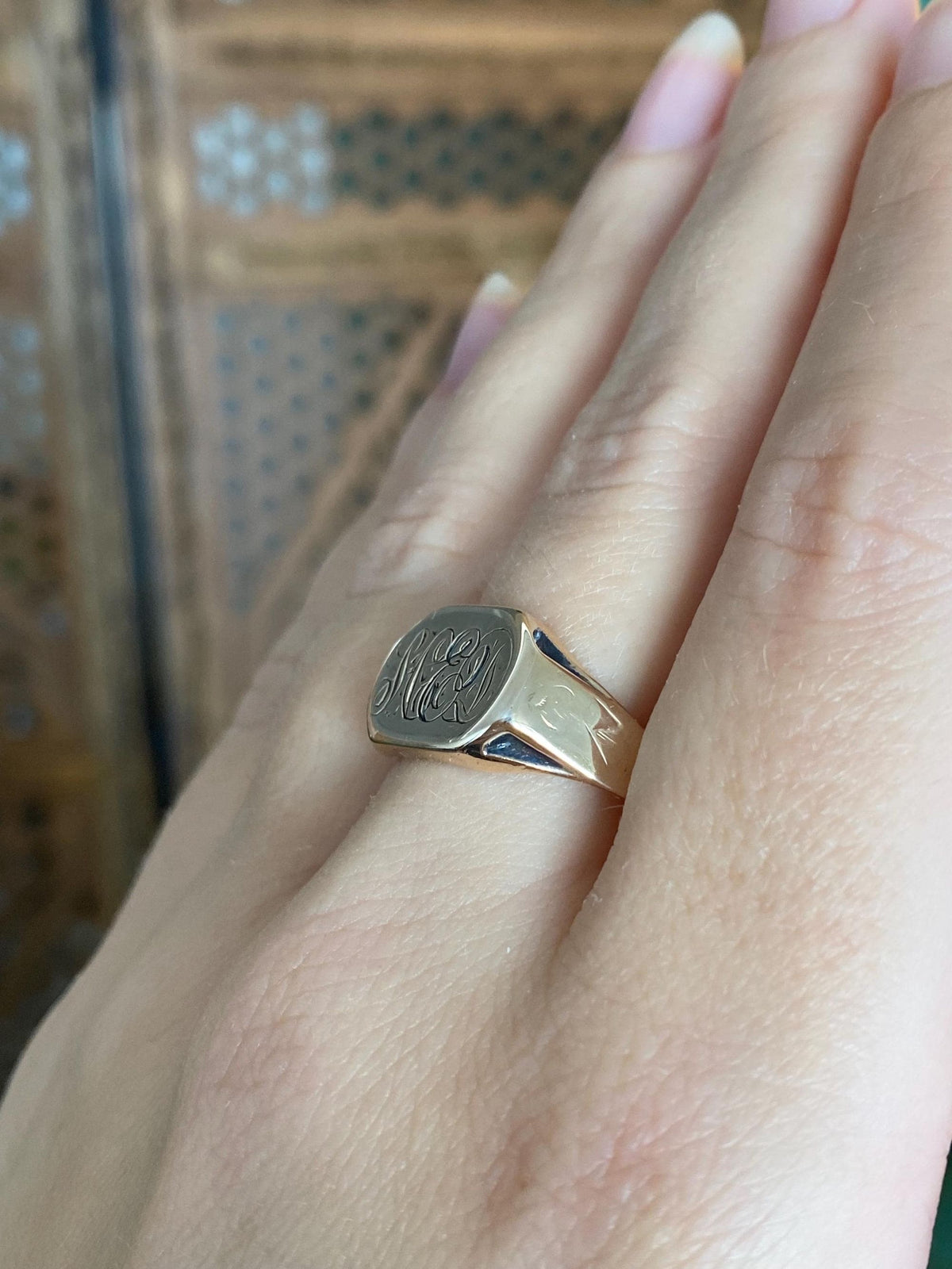 Vintage Solid 10k Rosey Gold Monogram Signet Ring - Size 11