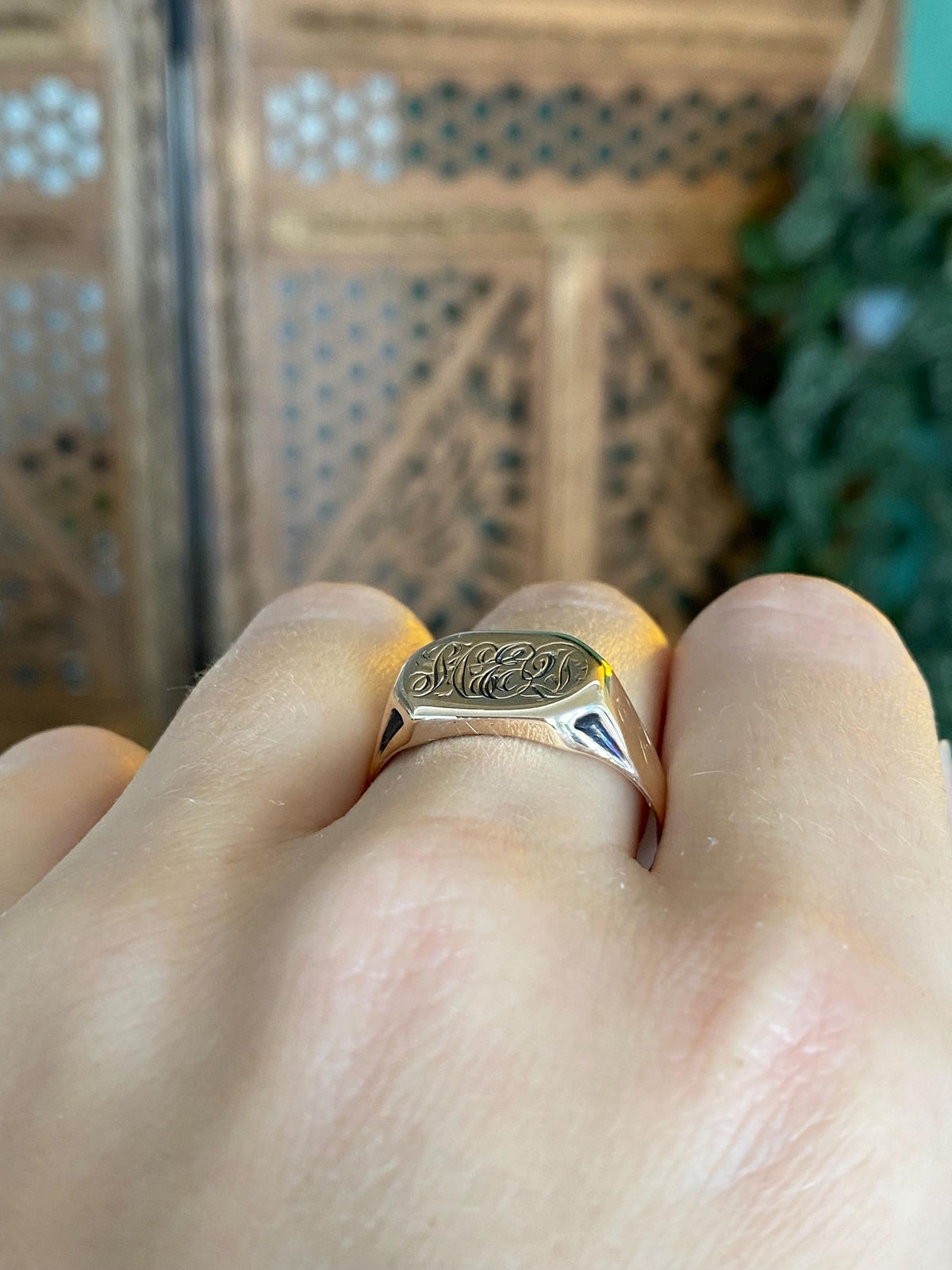 Vintage Solid 10k Rosey Gold Monogram Signet Ring - Size 11