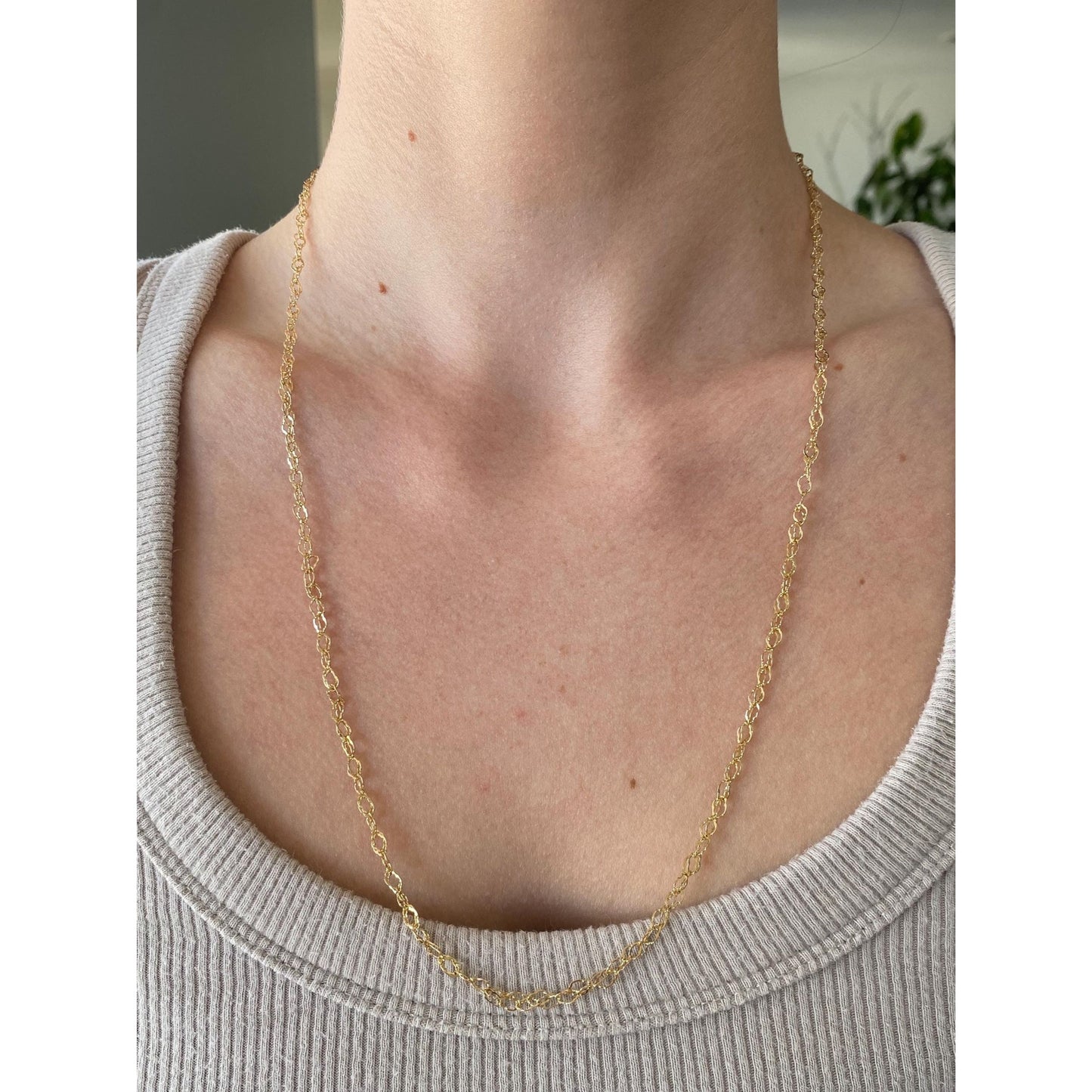 Vintage Solid 14k Yellow Gold Open Weave Twist Chain Necklace - 23.75 inches